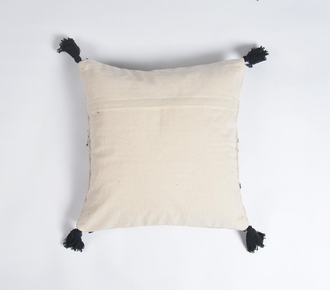 18" Black and White Striped Cotton Throw Pillow Cover With Fringe, Tassels