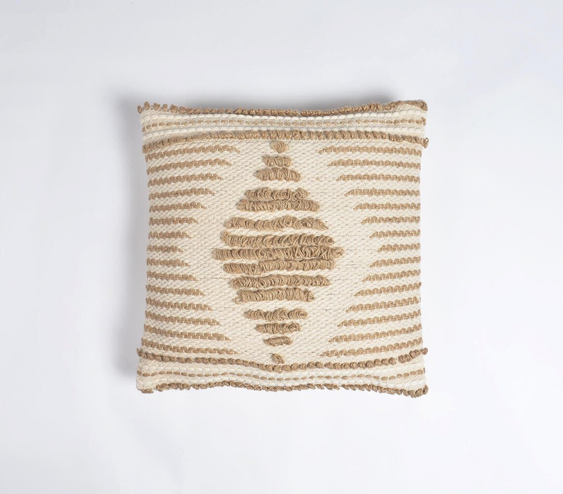 18" Beige and Brown Diamond Cotton Blend Throw Pillow Cover