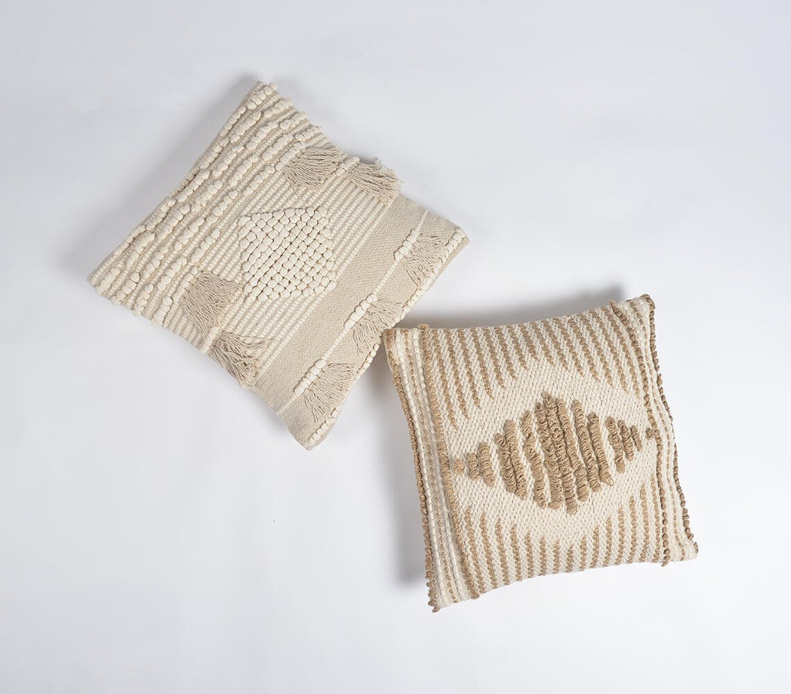 18" Beige and Brown Diamond Cotton Blend Throw Pillow Cover