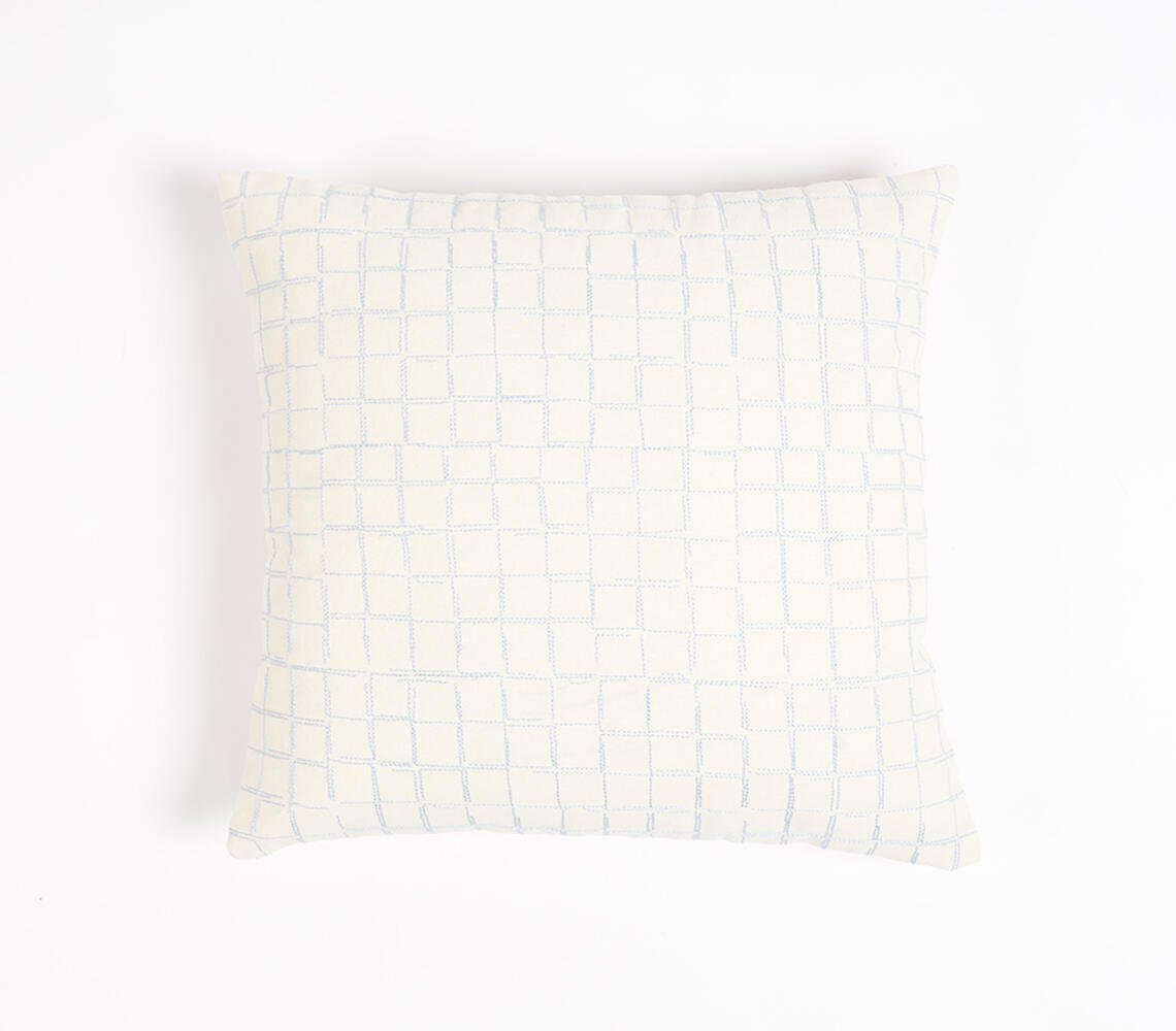 16" Beige and Gray Geometric Cotton Throw Pillow Cover With Embroidery