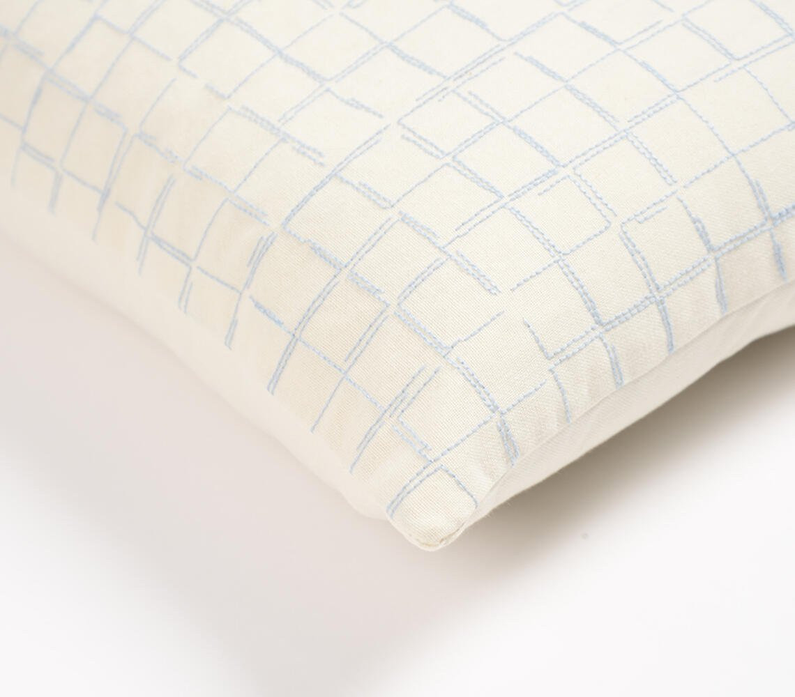 16" Beige and Gray Geometric Cotton Throw Pillow Cover With Embroidery