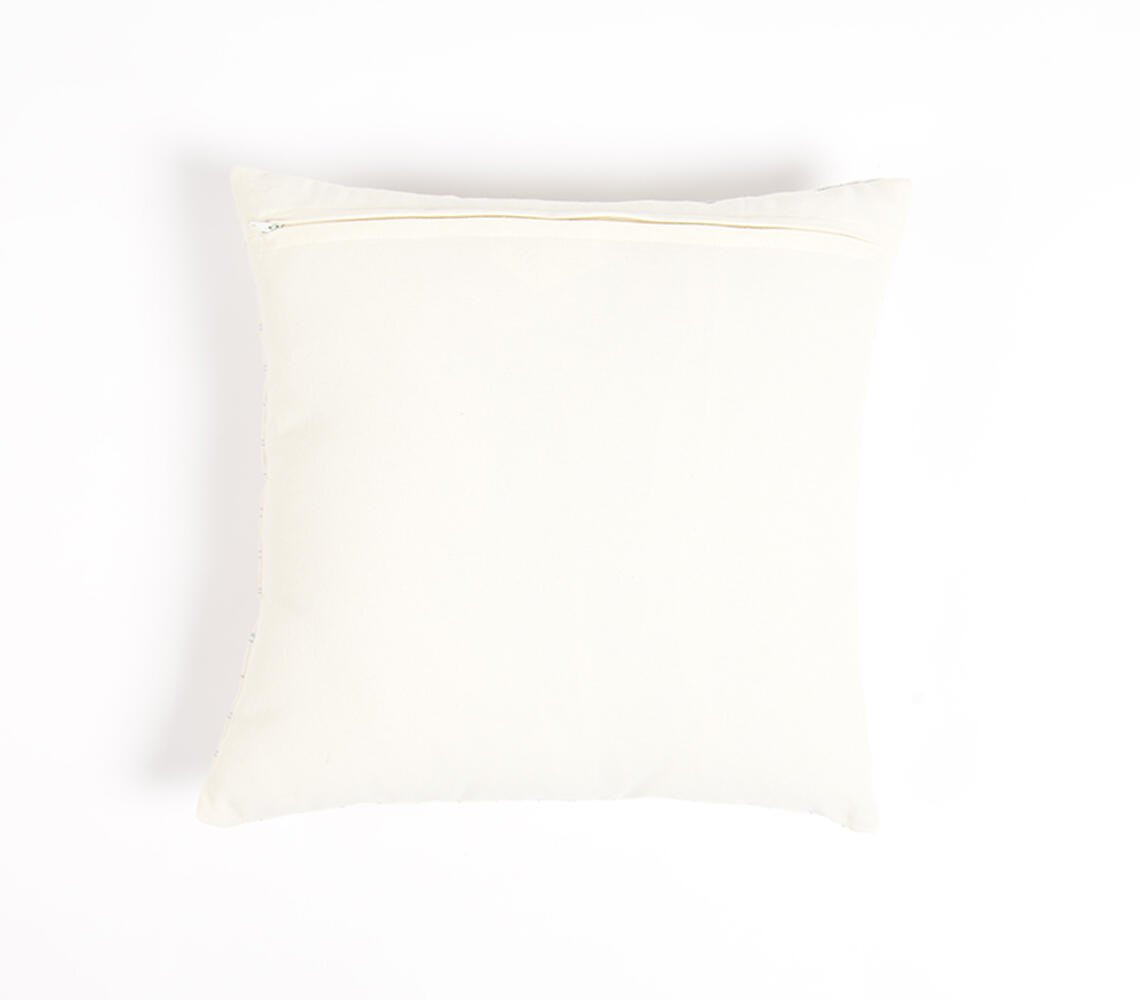 16" Beige and Gray Geometric Cotton Throw Pillow Cover With Embroidery