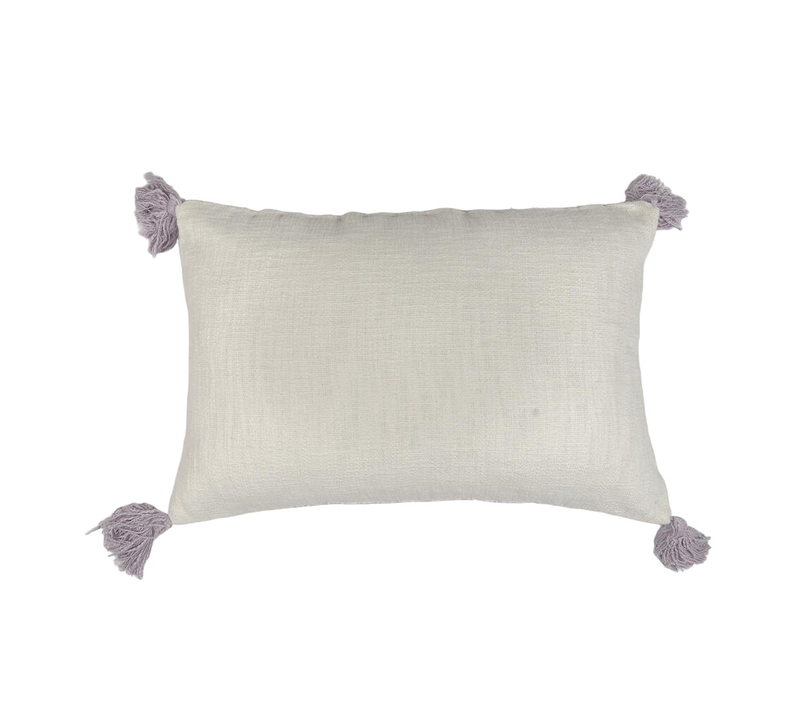 16" X 24" Purple and White Abstract Cotton Throw Pillow Cover With Tassels