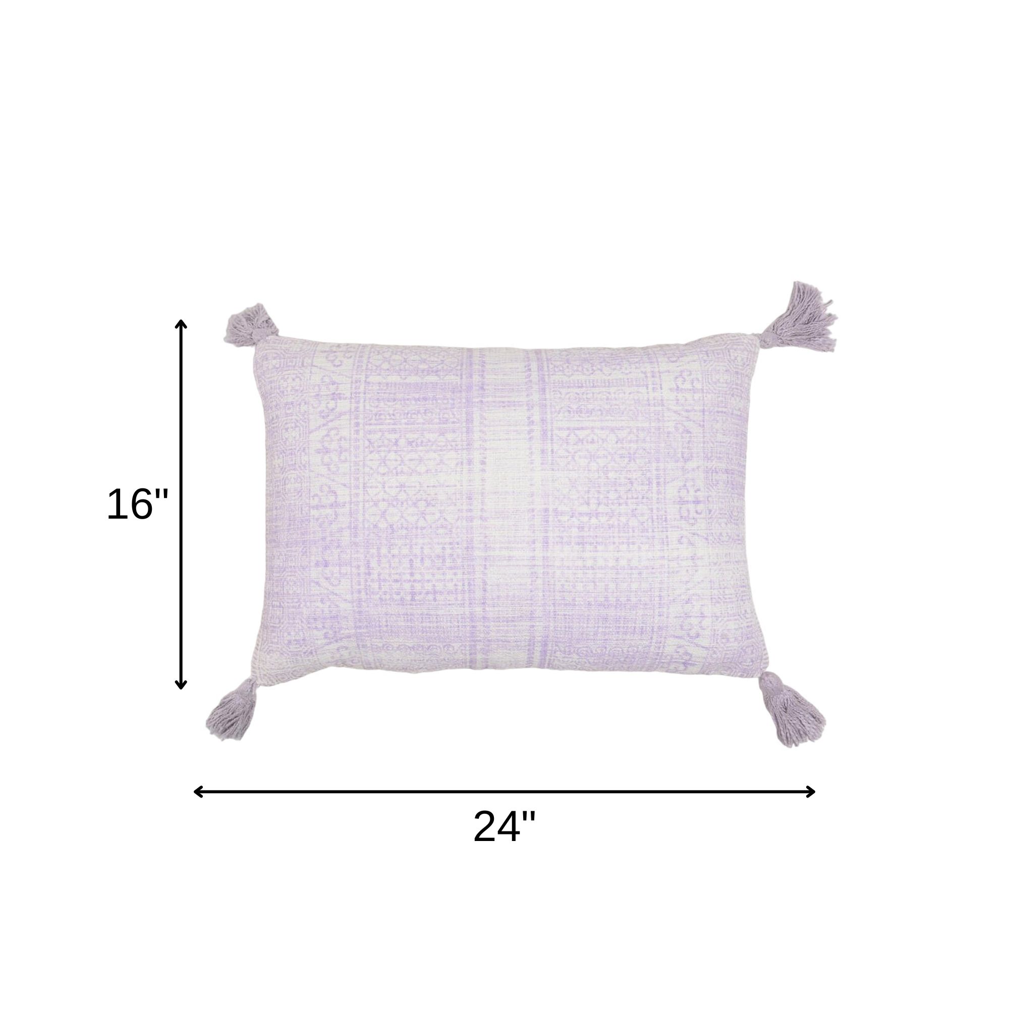 16" X 24" Purple and White Abstract Cotton Throw Pillow Cover With Tassels
