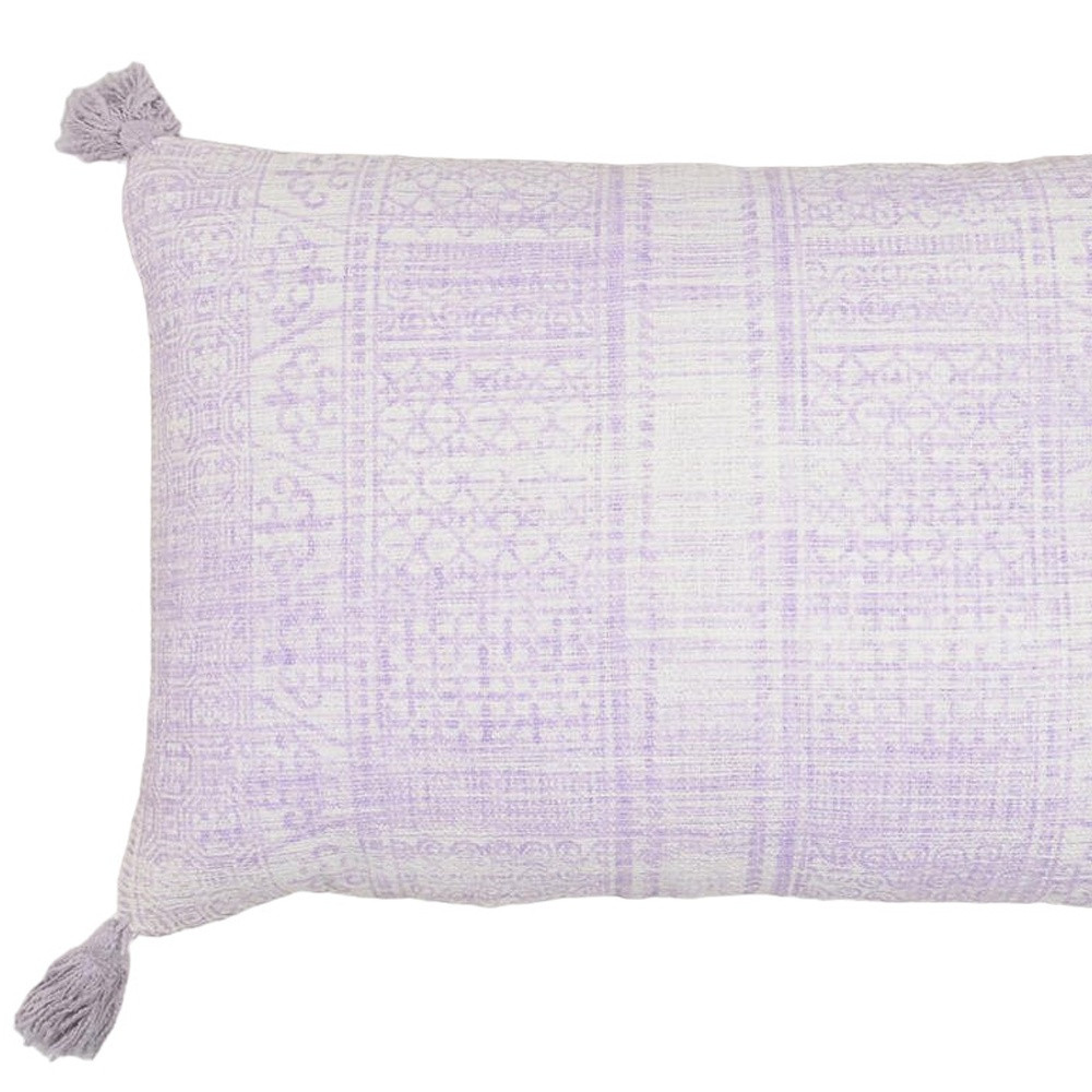 16" X 24" Purple and White Abstract Cotton Throw Pillow Cover With Tassels