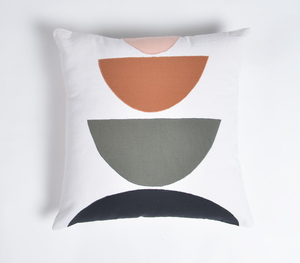18" Green and White Patchwork Cotton Throw Pillow Cover With Embroidery