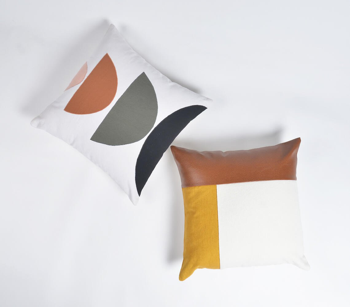 18" Green and White Patchwork Cotton Throw Pillow Cover With Embroidery