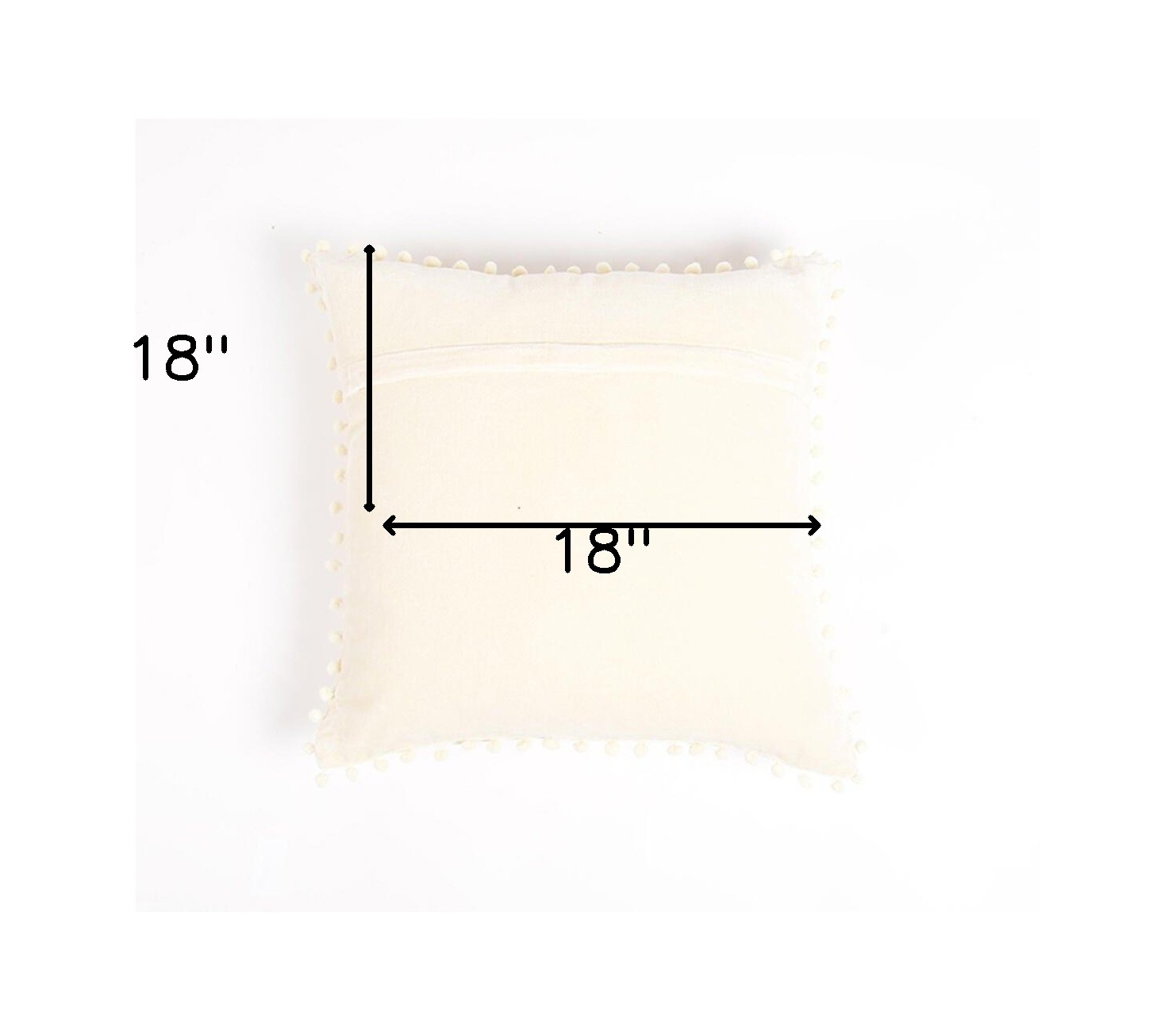 18" Off White Cotton Blend Throw Pillow Cover With Pom Poms