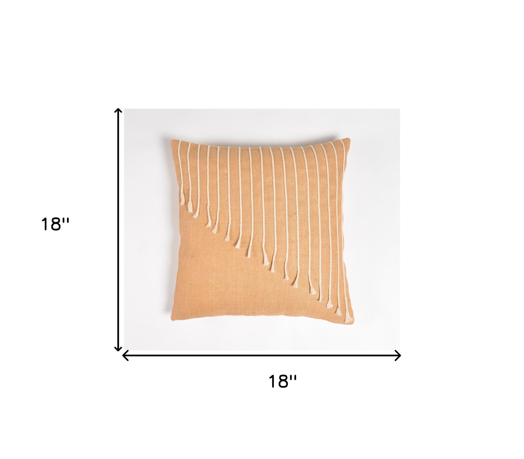 18" Beige and White Striped Cotton Throw Pillow Cover