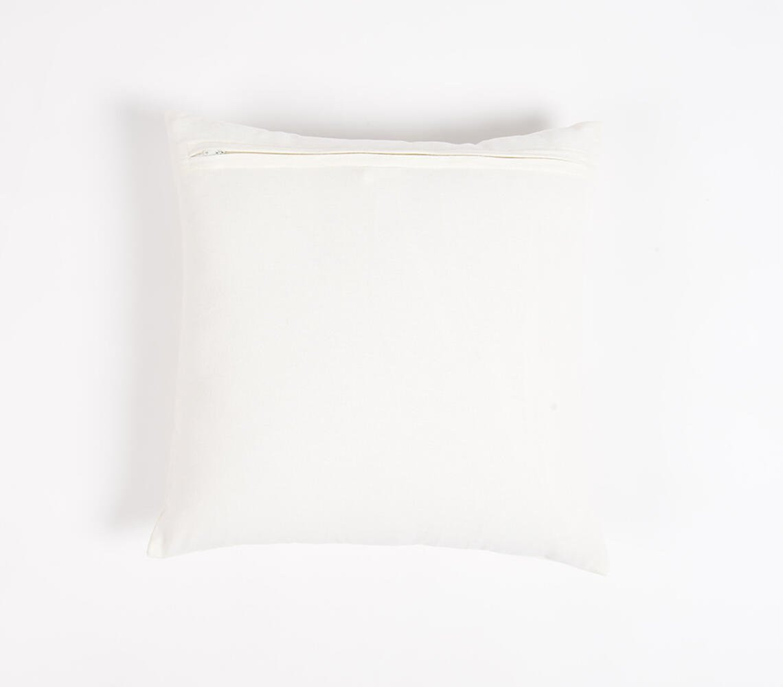 16" Black and White Geometric Cotton Throw Pillow Cover With Embroidery, Fringe