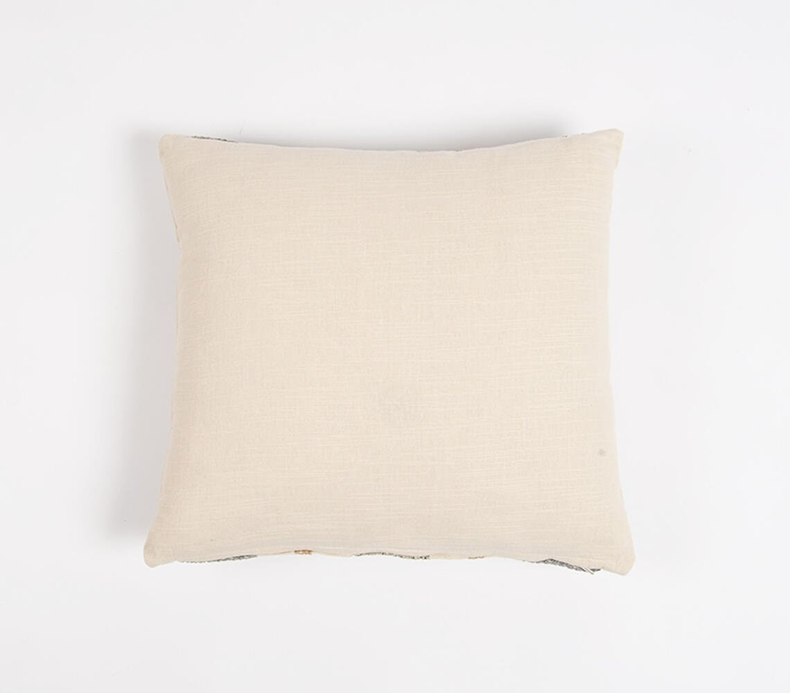 16" Beige and Green Striped Cotton Throw Pillow Cover With Lace