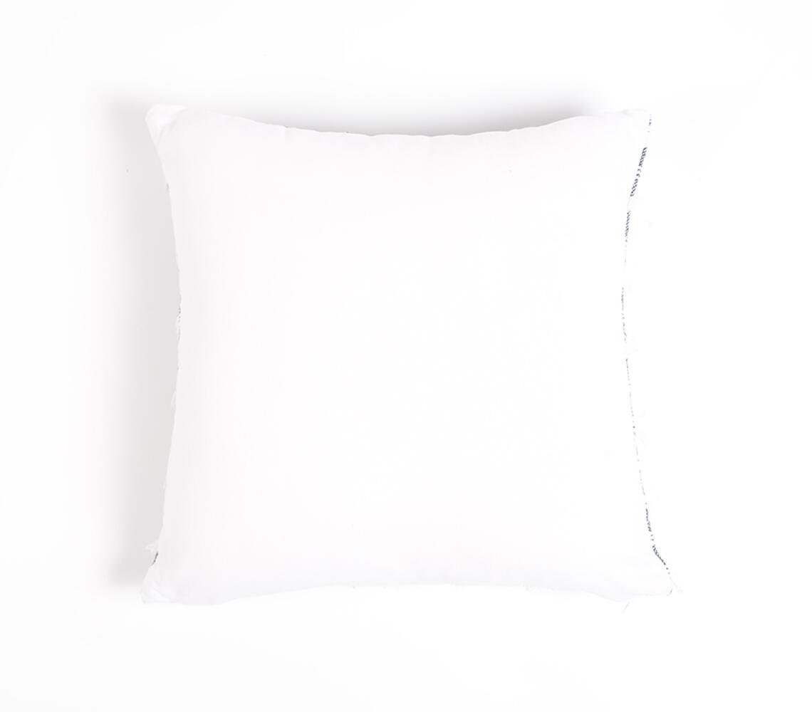 18" Blue and White Striped Cotton Throw Pillow Cover With Fringe