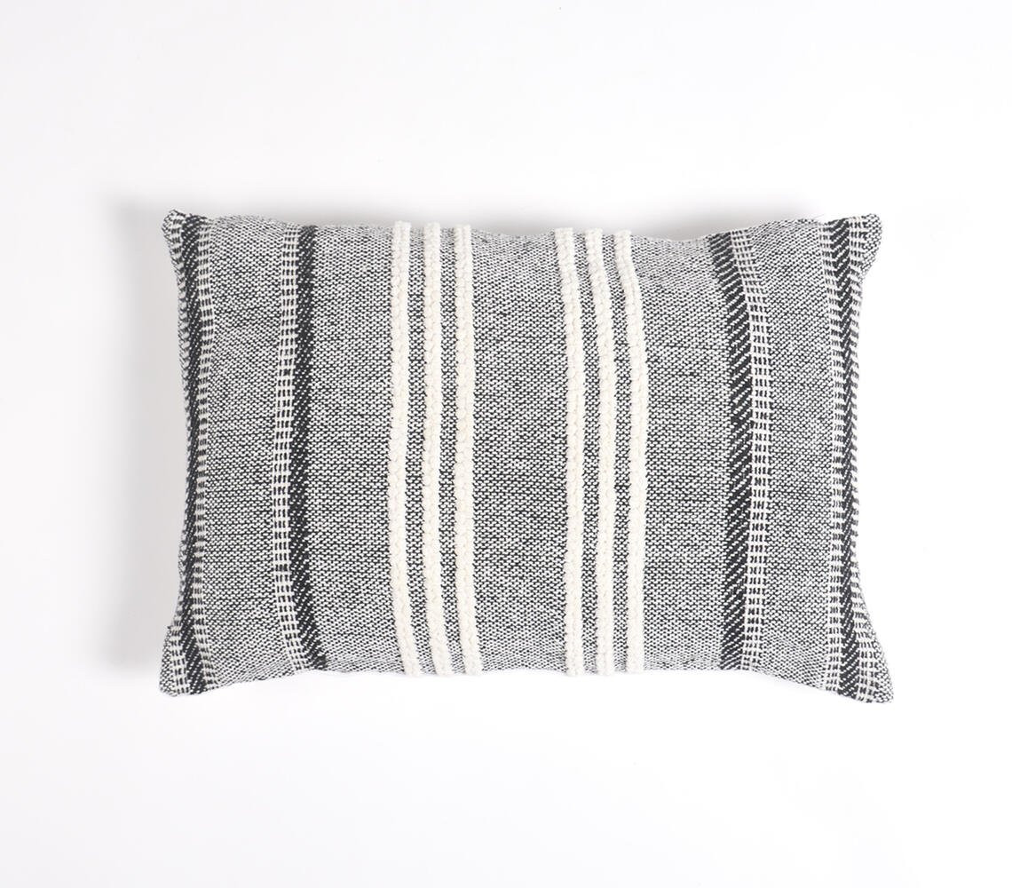 14" X 20" Black and White Striped Cotton Throw Pillow Cover
