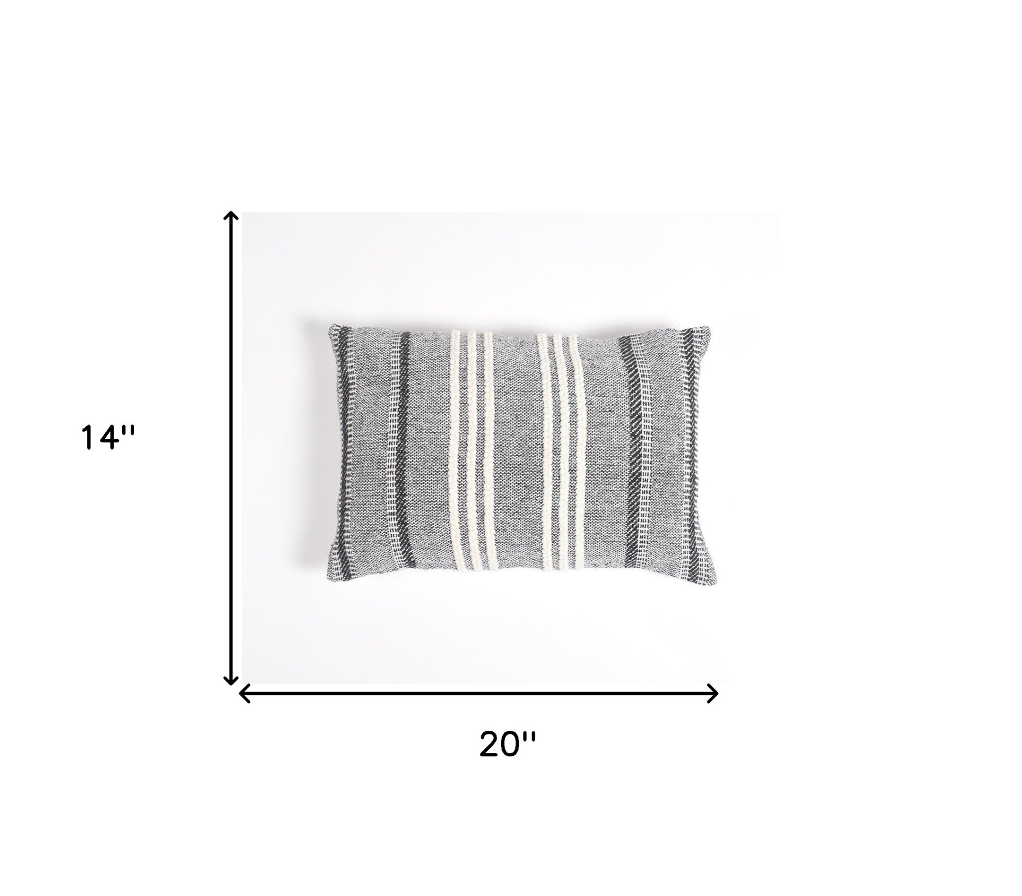 14" X 20" Black and White Striped Cotton Throw Pillow Cover