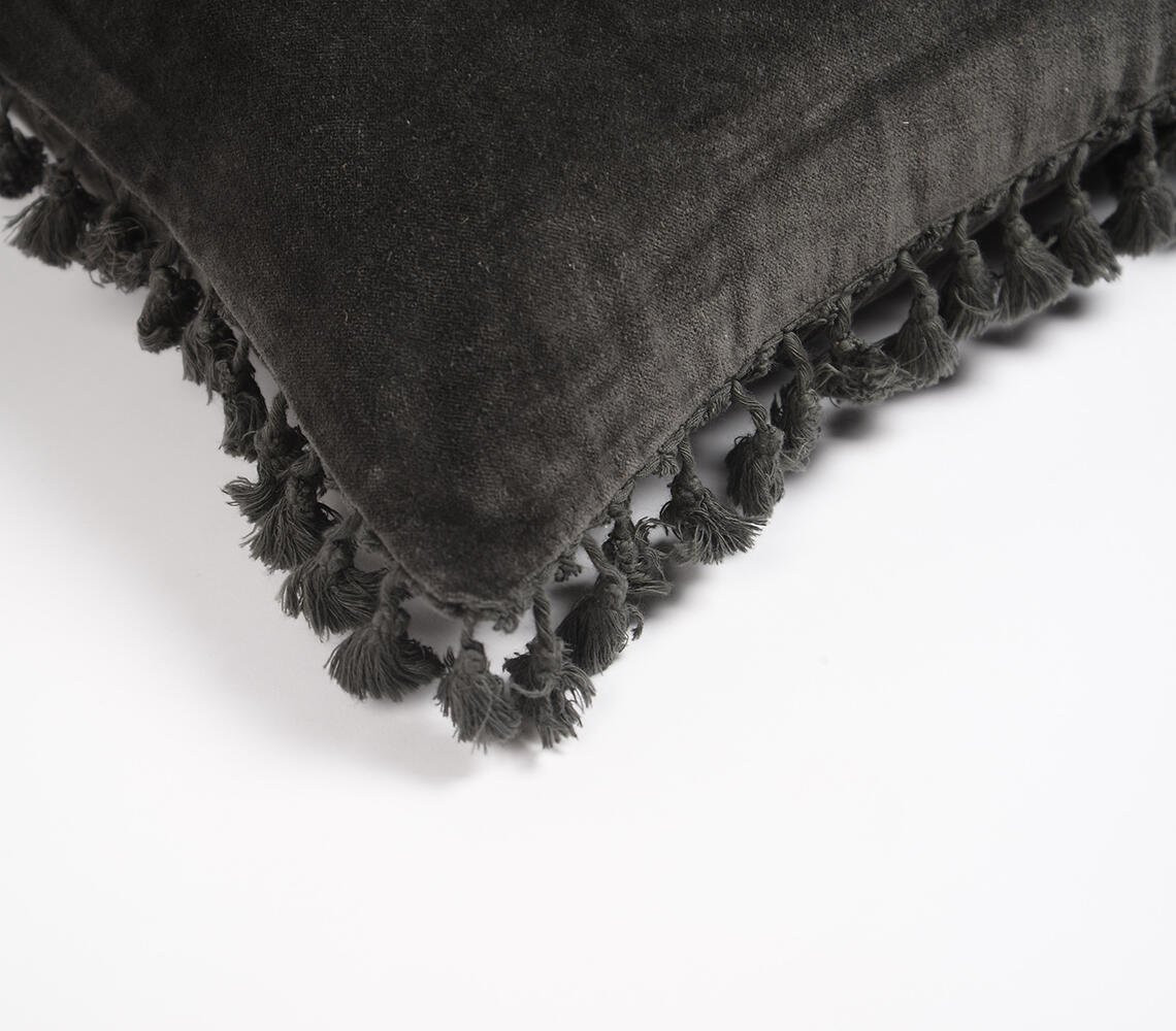 12" X 20" Black Cotton Blend Throw Pillow Cover With Fringe