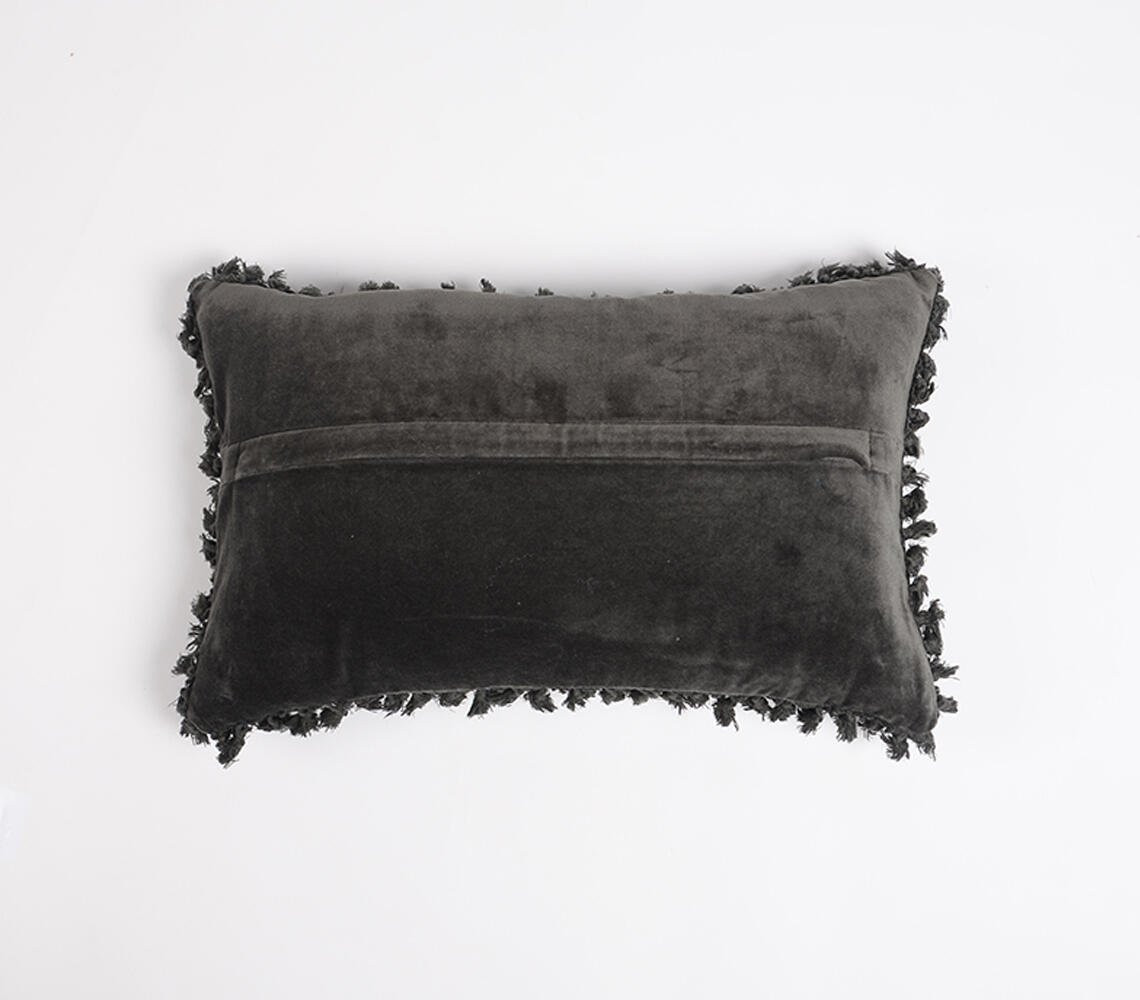 12" X 20" Black Cotton Blend Throw Pillow Cover With Fringe