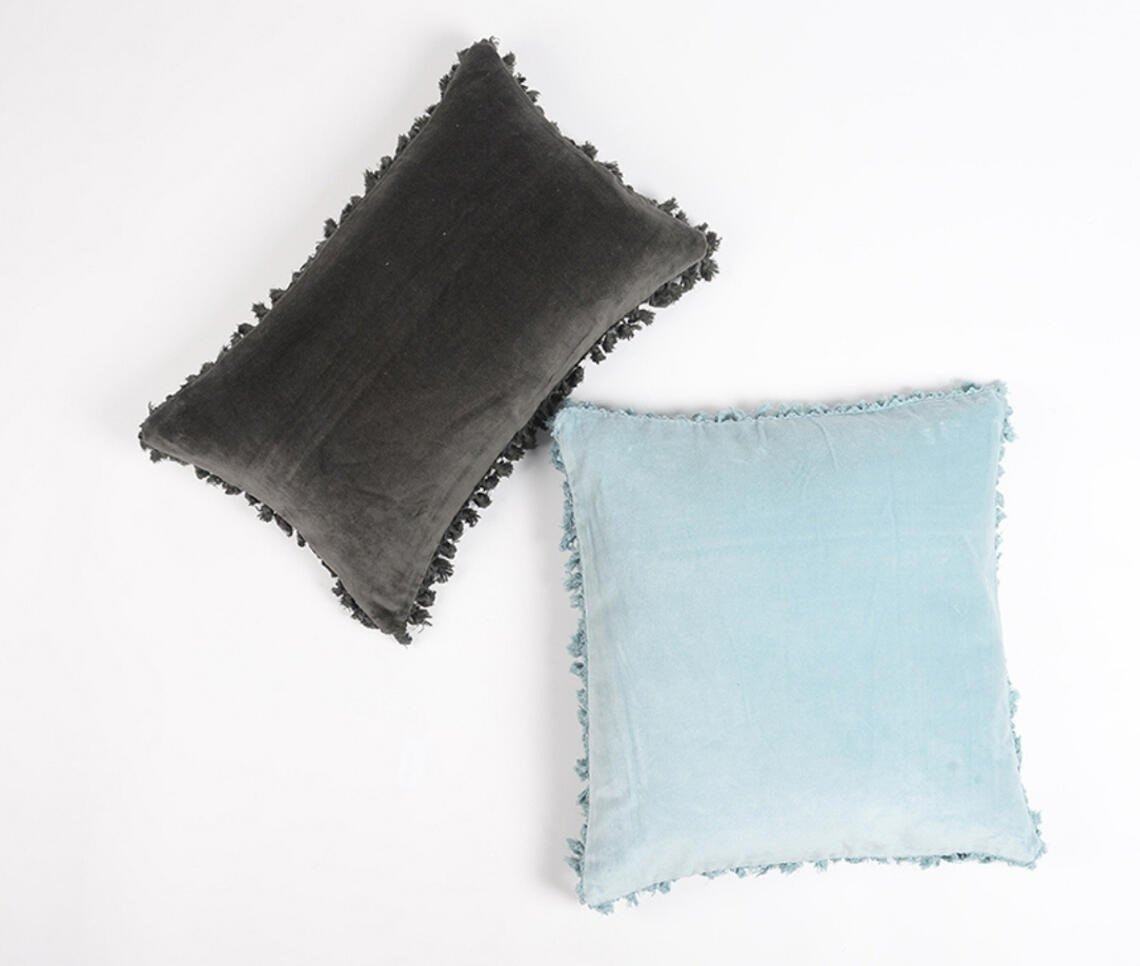 12" X 20" Black Cotton Blend Throw Pillow Cover With Fringe