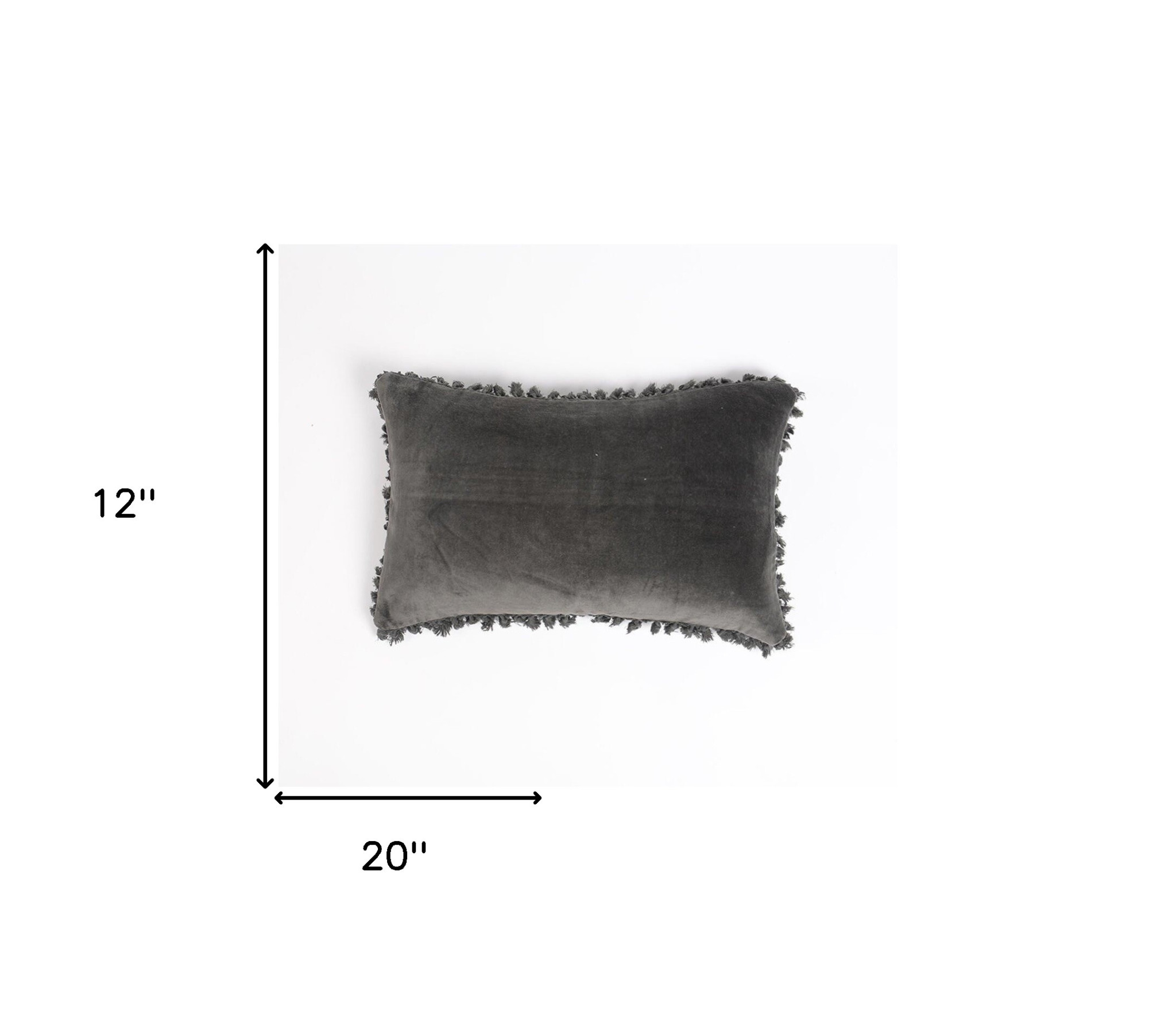 12" X 20" Black Cotton Blend Throw Pillow Cover With Fringe