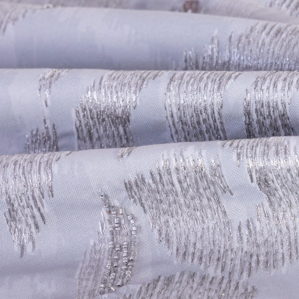 20" X 20" Silver Striped Polyester Zippered Pillow With Beads