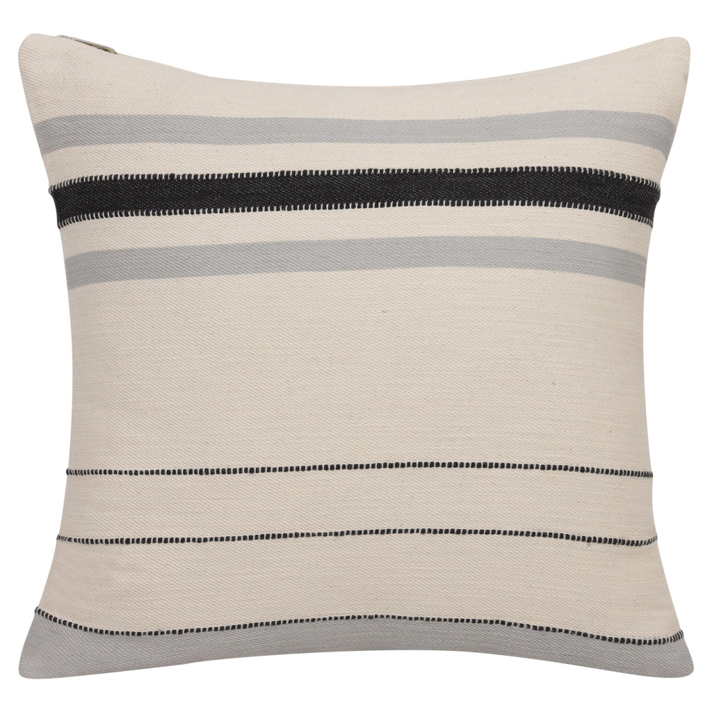 20" X 20" Ivory Striped Cotton Zippered Pillow-535238-1