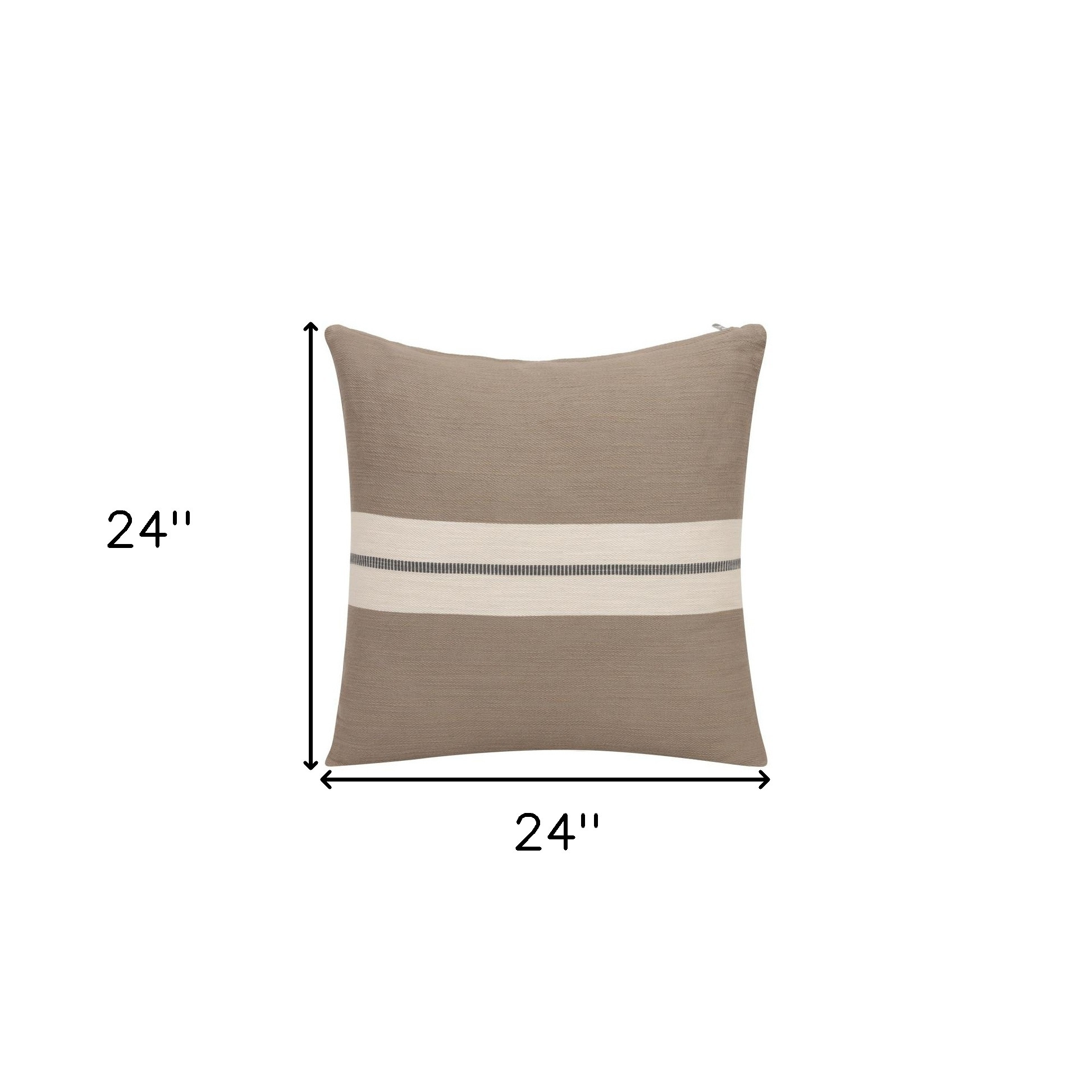 24" X 24" Brown Striped Cotton Zippered Pillow