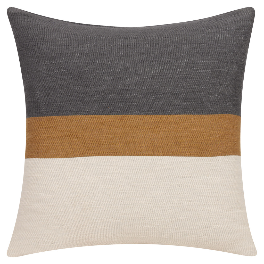 20" X 20" Brown Striped Cotton Zippered Pillow-535244-1