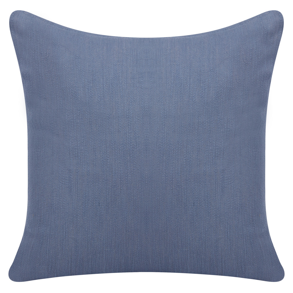 20" Blue Cotton Throw Pillow With Buttons