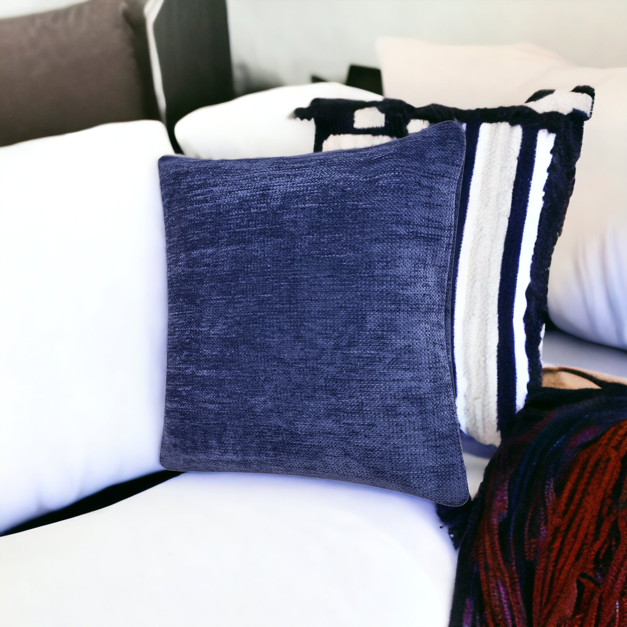 24" X 24" Blue Chenille Zippered Pillow