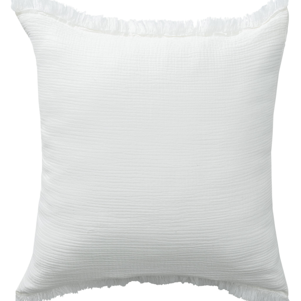 20" X 20" White Cotton Zippered Down Pillow With Fringe-535260-1