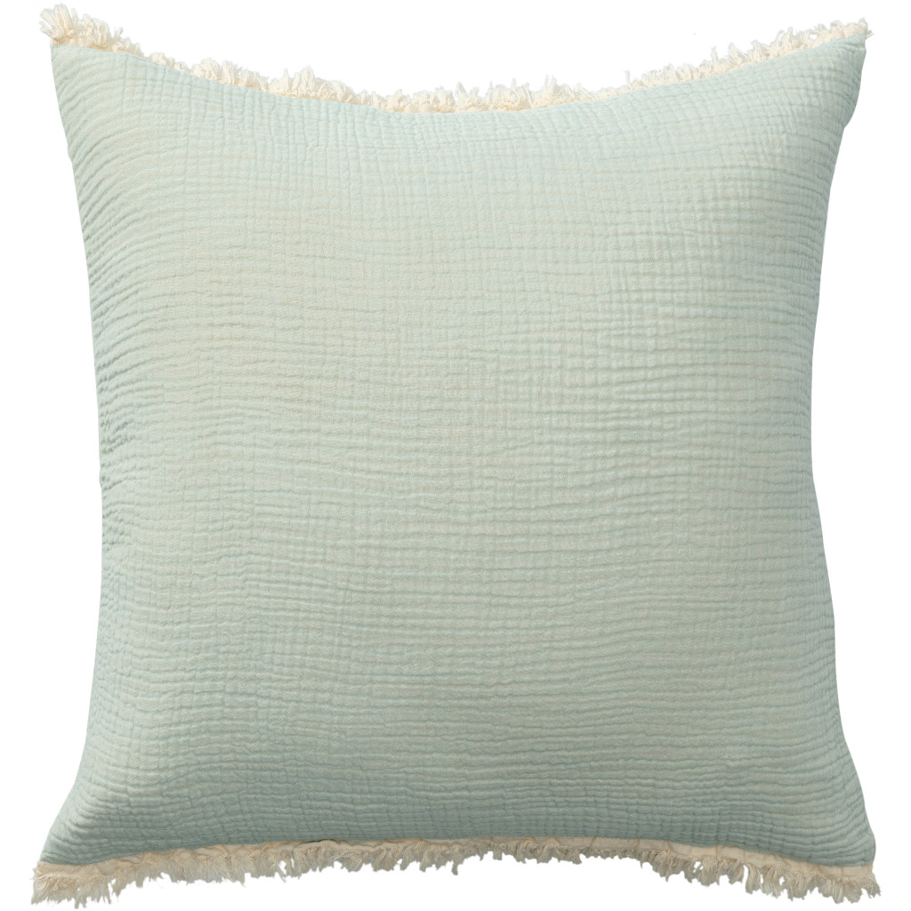 20" X 20" Green Cotton Zippered Down Pillow With Fringe-535261-1