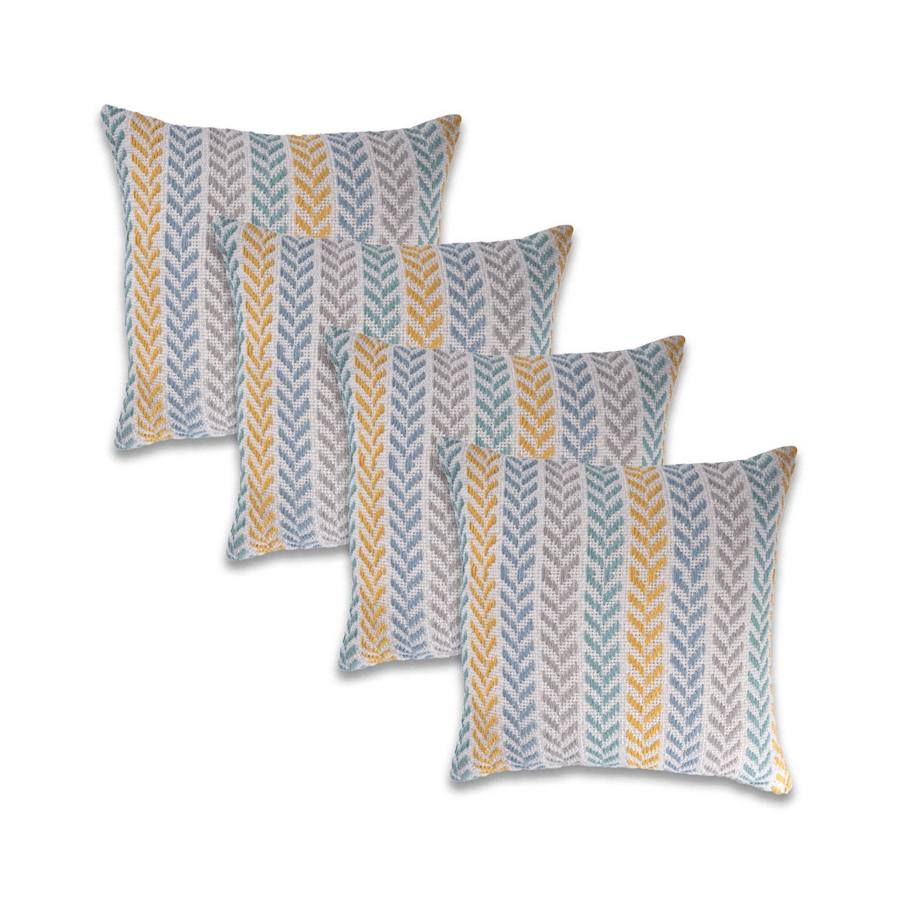 Set of Four 18" X 18" Yellow Beach Chevron Cotton Zippered Pillow