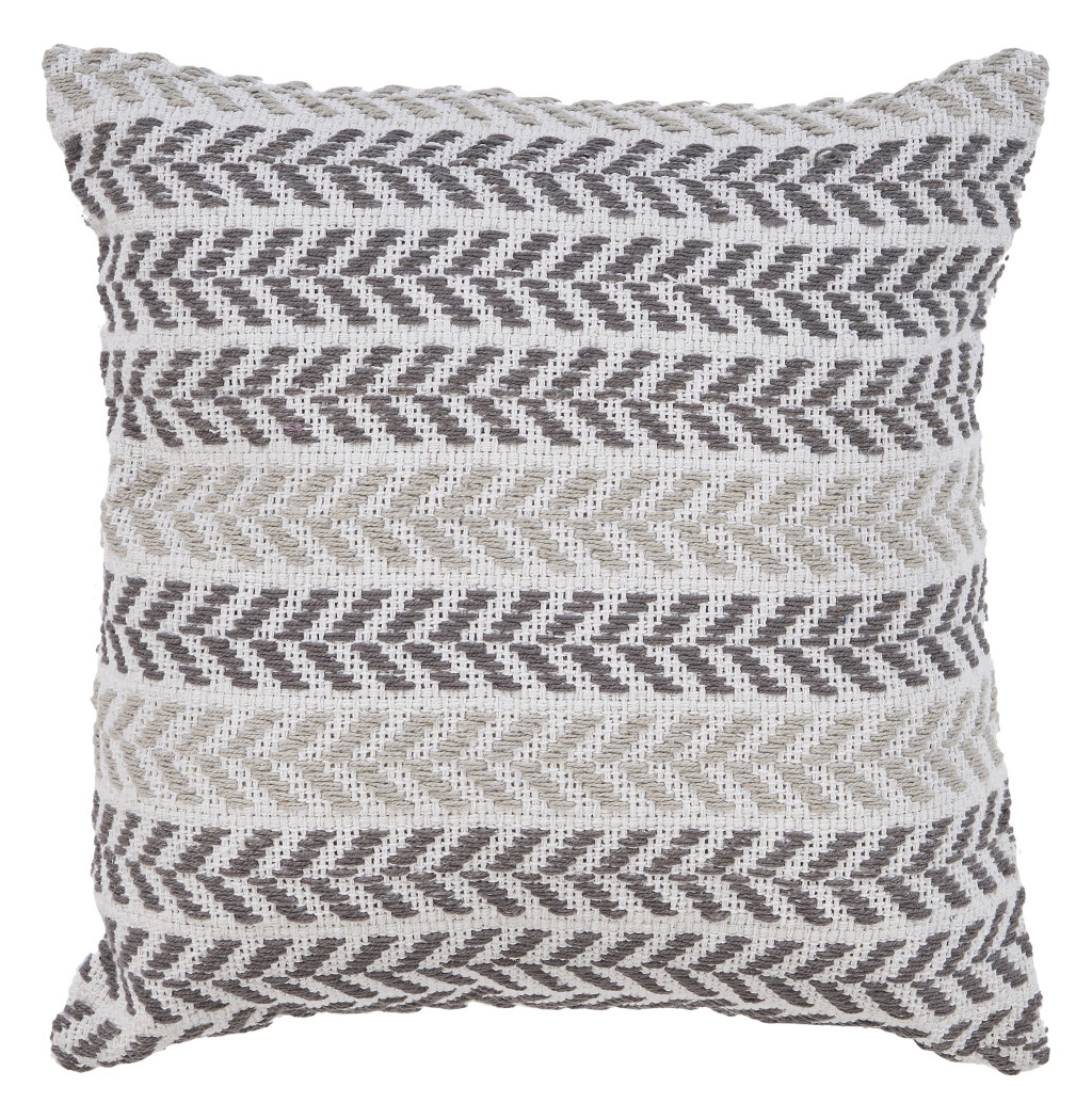 Set of Four 18" X 18" Gray Beach Chevron Cotton Zippered Pillow