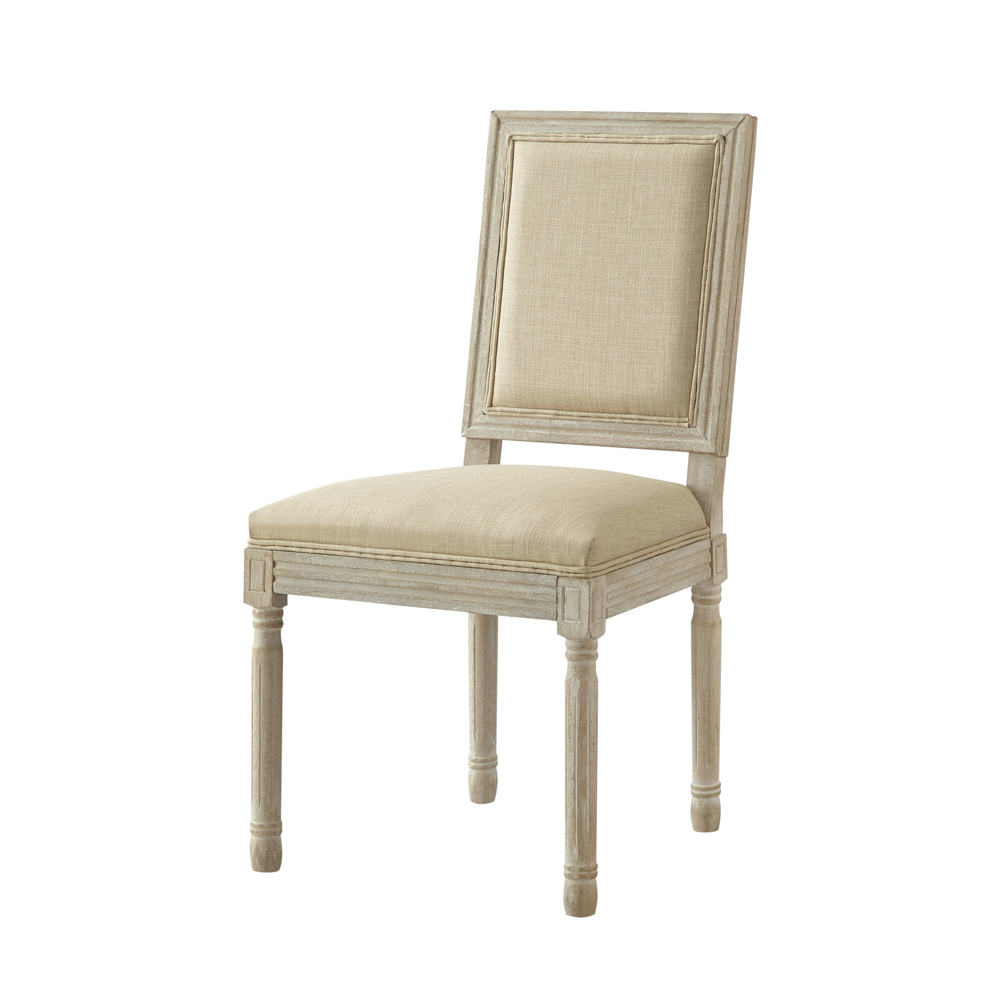 Set of Two Beige and Brown Upholstered Linen Dining Side Chairs-535362-1