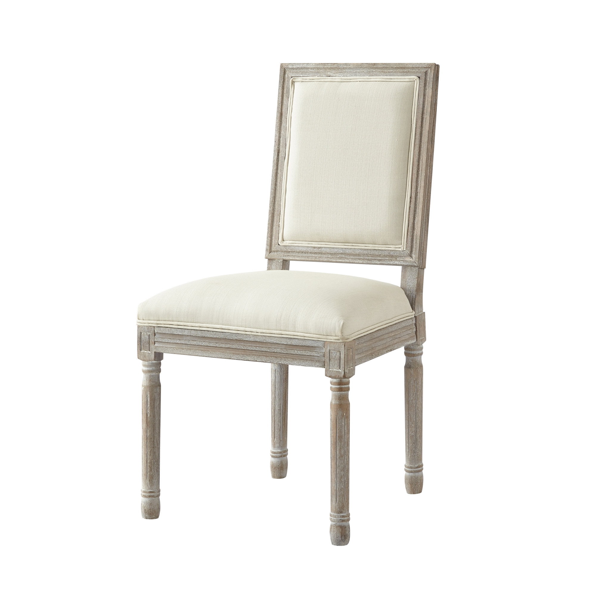 Set of Two Cream and Brown Upholstered Linen Dining Side Chairs-535363-1