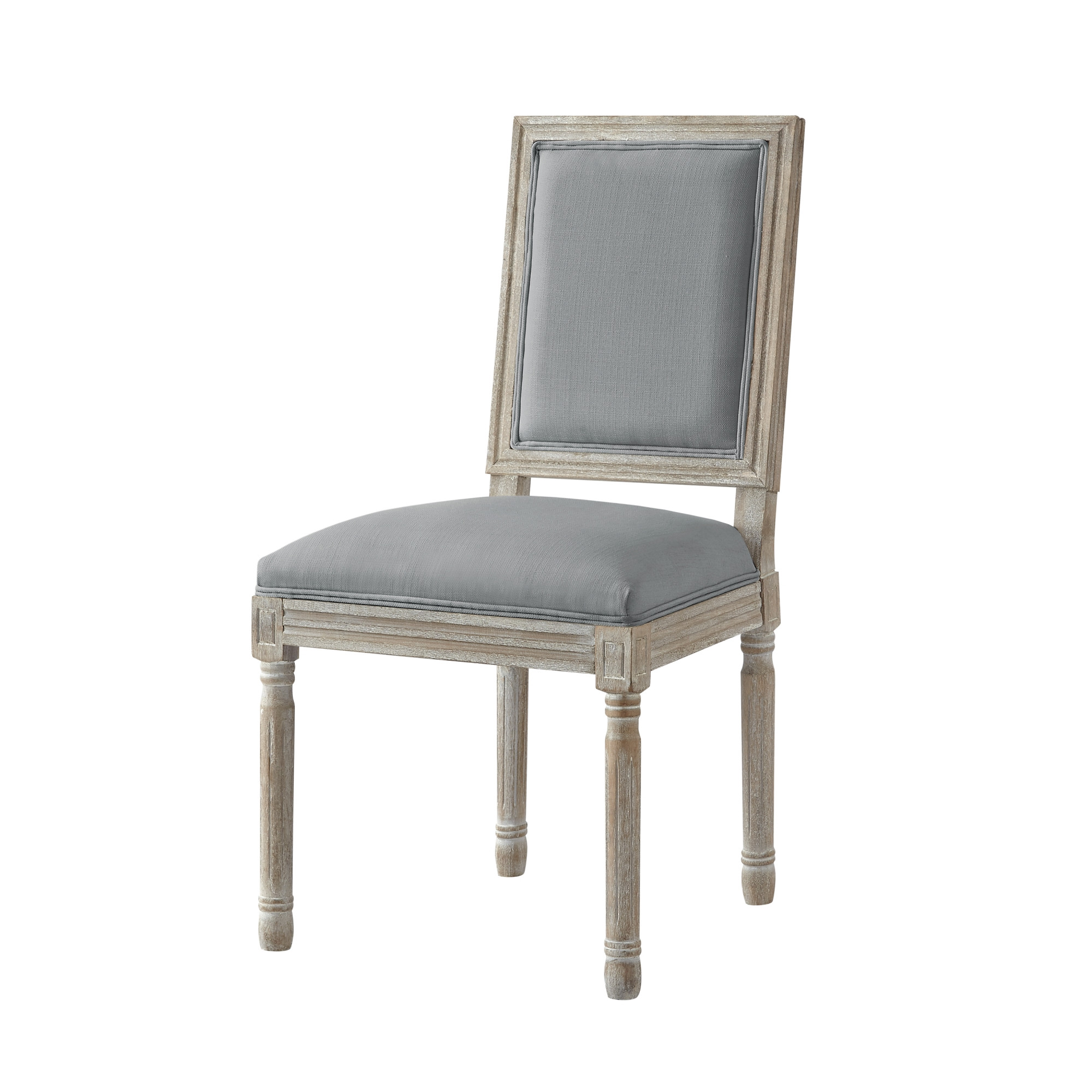 Set of Two Gray and Brown Upholstered Linen Dining Side Chairs-535364-1