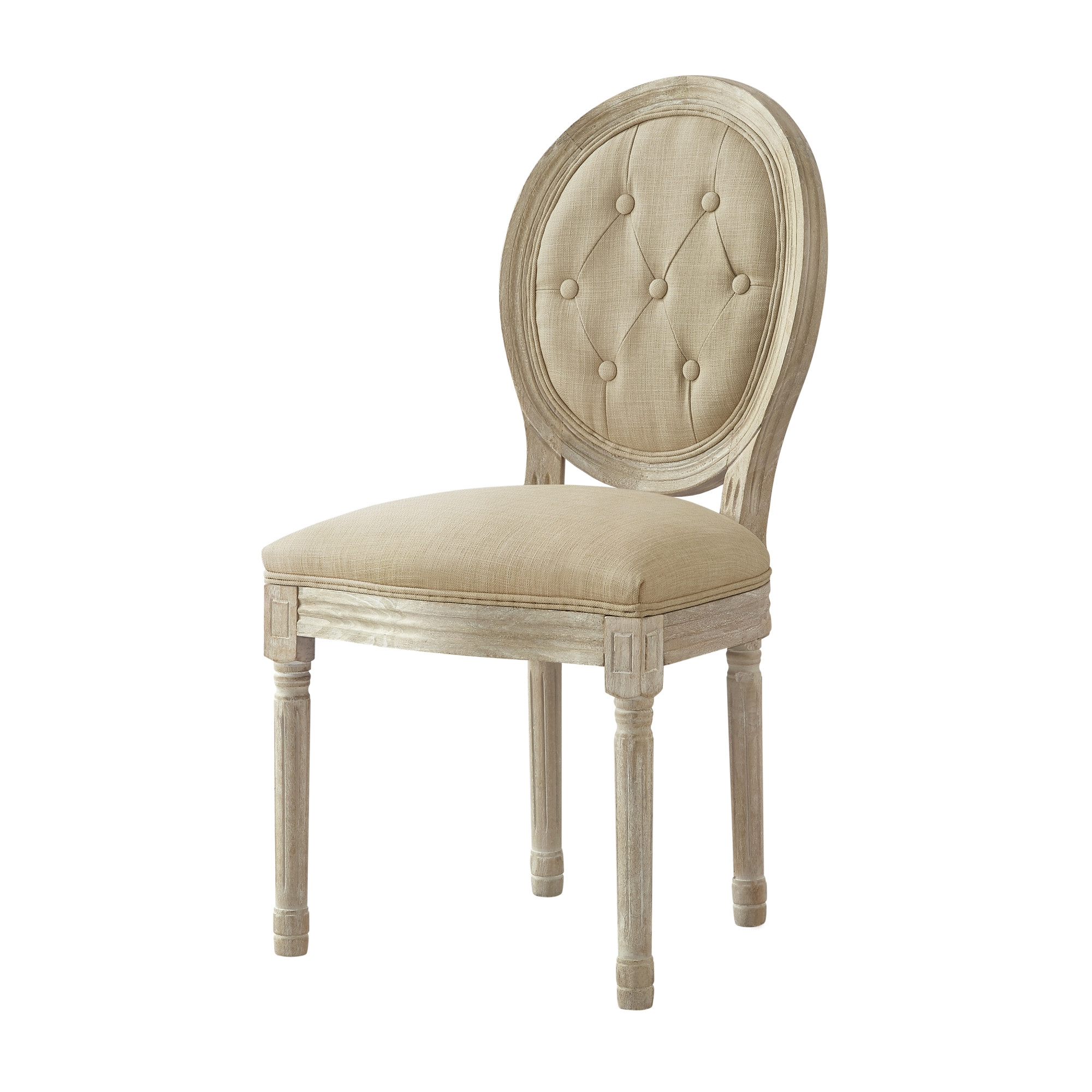 Tufted Beige and Brown Upholstered Linen Dining Side Chair-535366-1