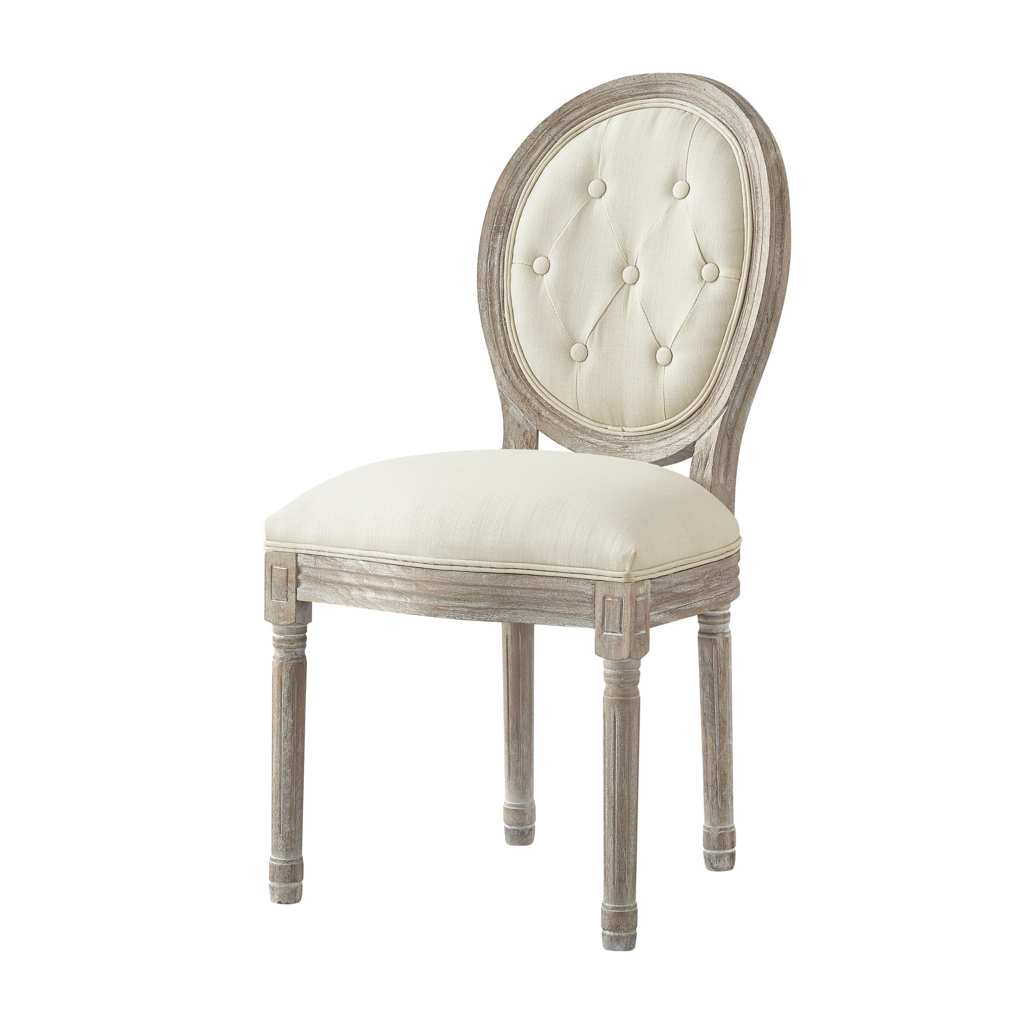 Tufted Cream and Brown Upholstered Linen Dining Side Chair-535367-1
