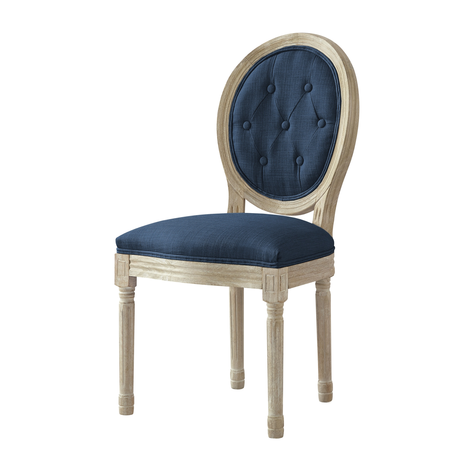 Tufted Navy Blue and Brown Upholstered Linen Dining Side Chair-535369-1