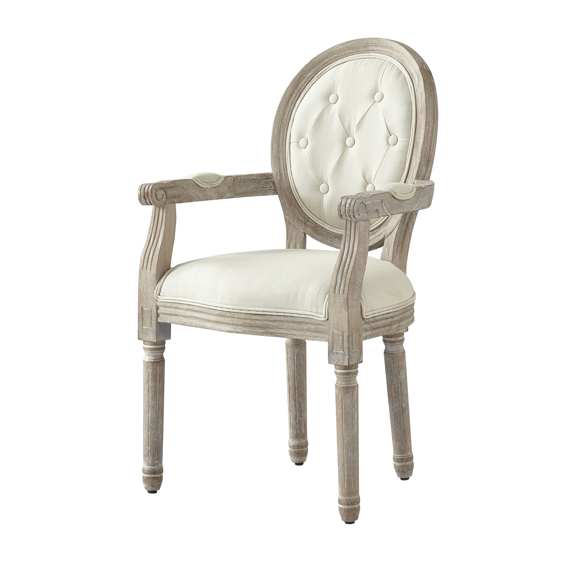 Tufted Cream and Brown Upholstered Linen Dining Arm Chair-535371-1