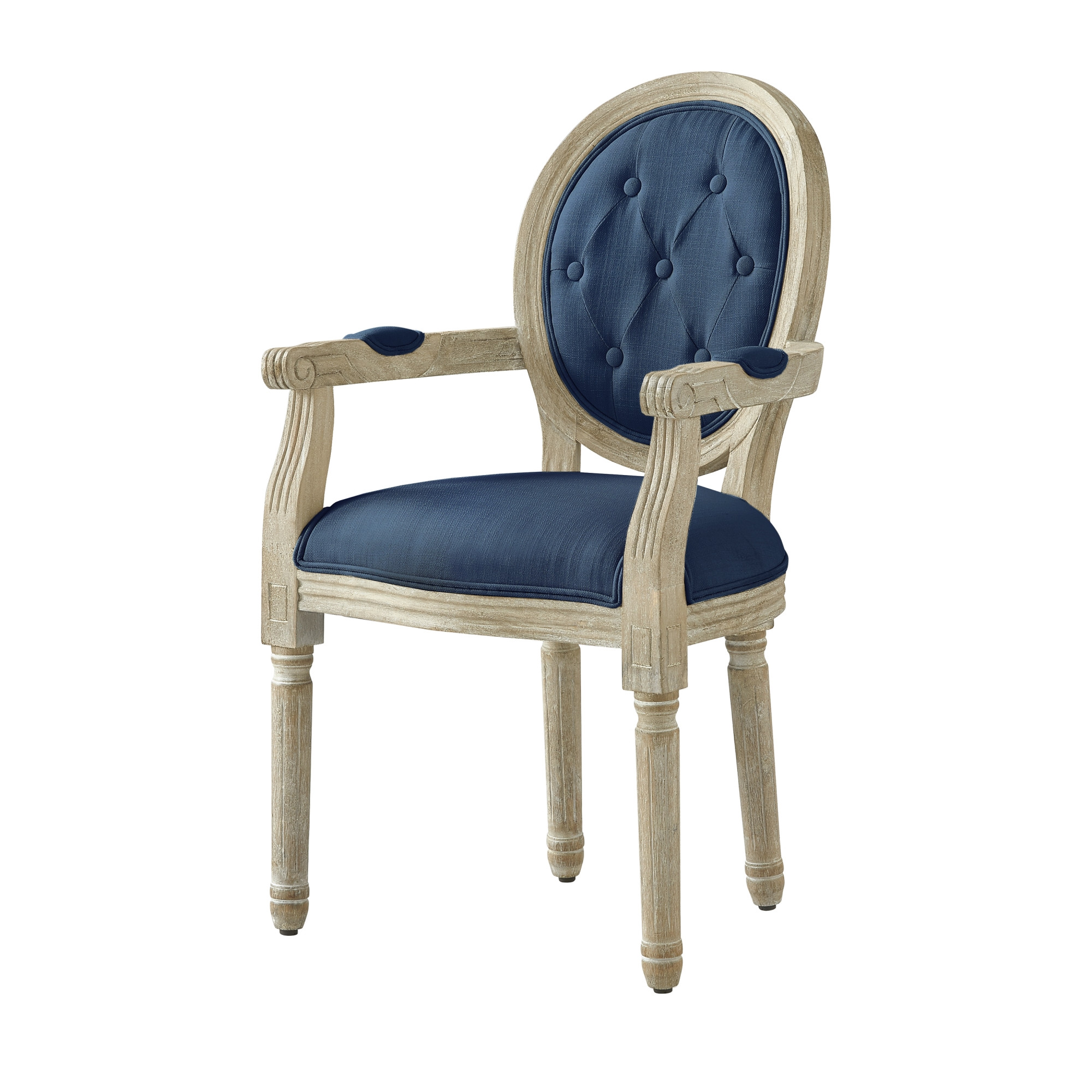 Tufted Navy Blue and Brown Upholstered Linen Dining Arm Chair-535373-1