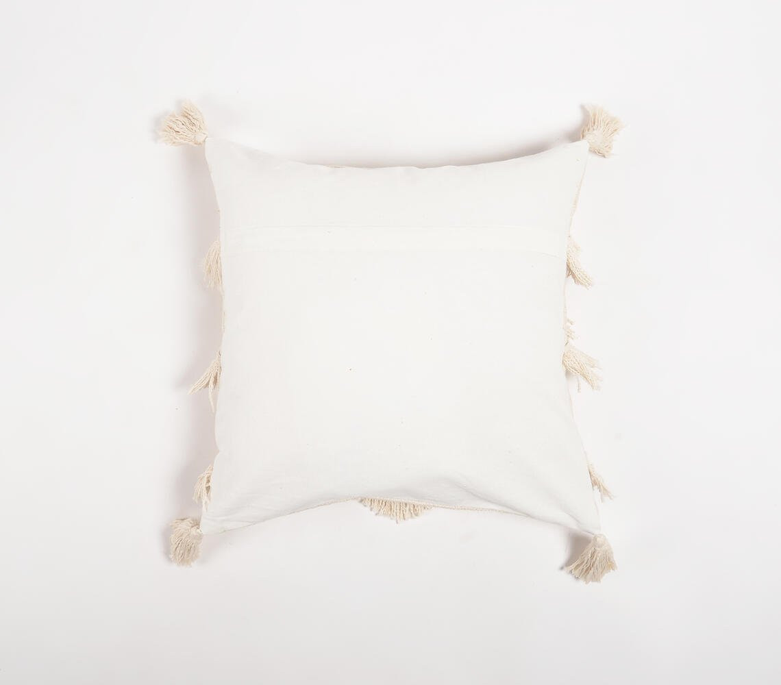 18" Off White Chevron Cotton Throw Pillow Cover With Fringe, Tassels