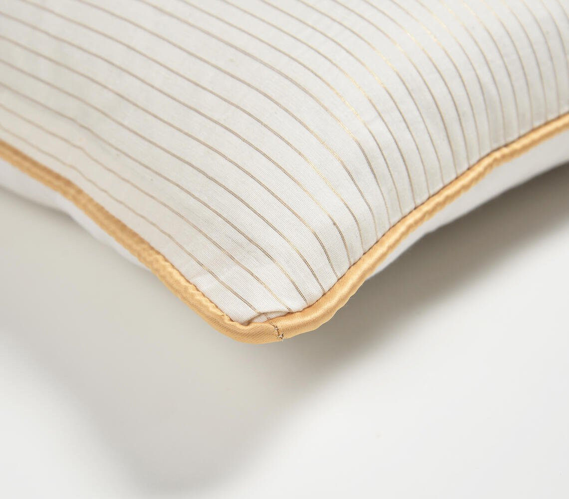 16" Yellow and White Striped Cotton Blend Throw Pillow Cover