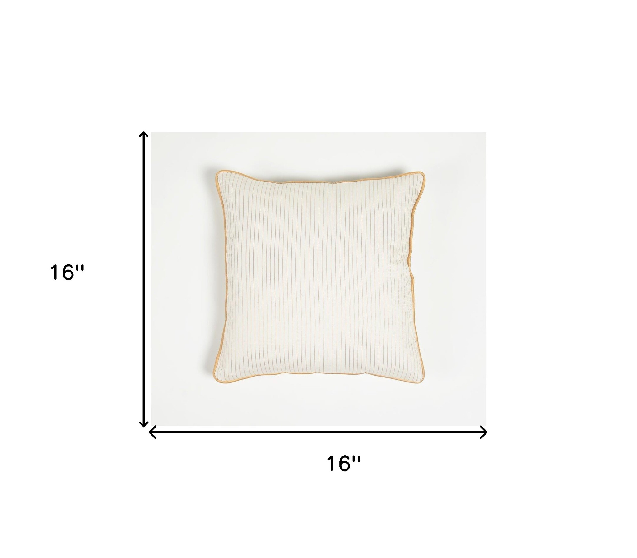 16" Yellow and White Striped Cotton Blend Throw Pillow Cover