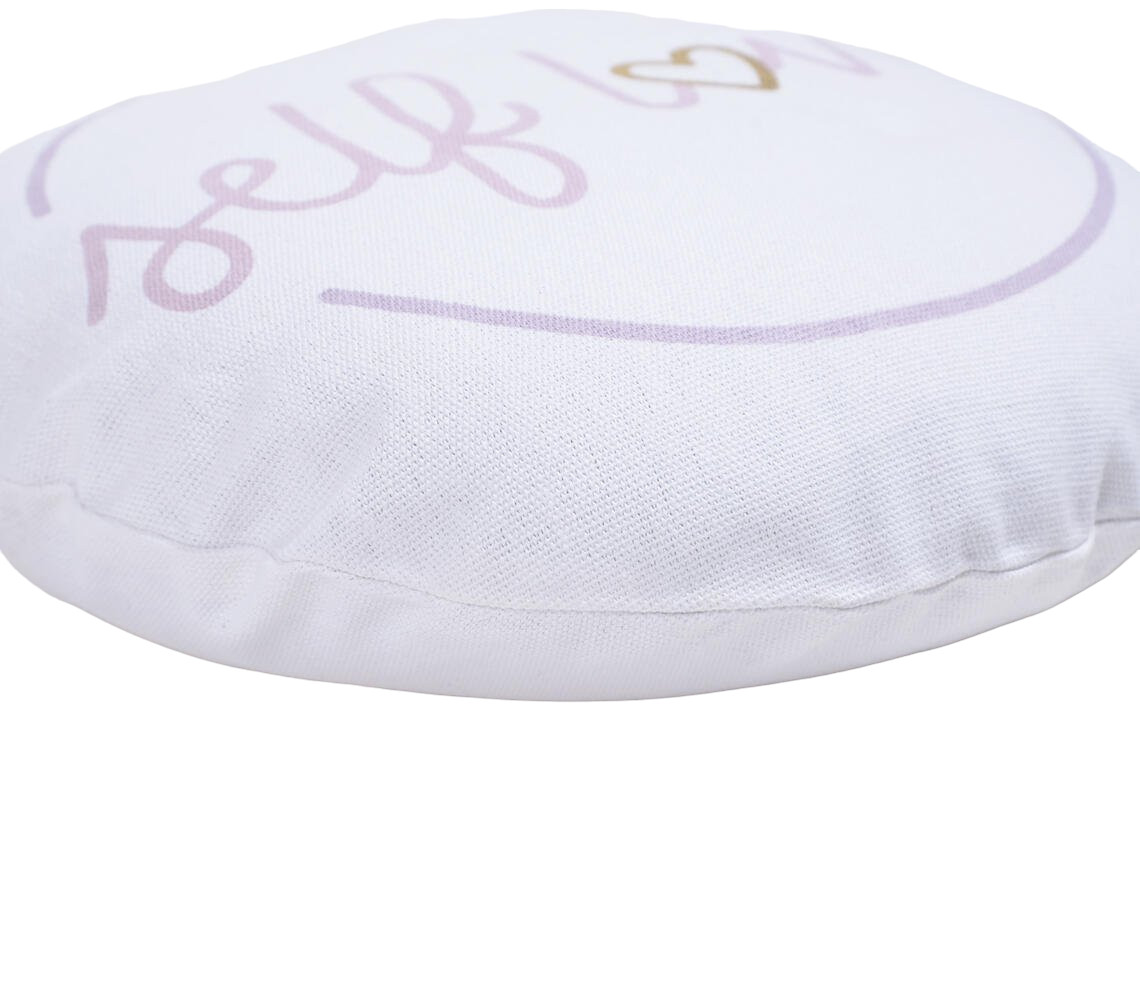 16" X 16" Pink and White Round Cotton Throw Pillow Cover