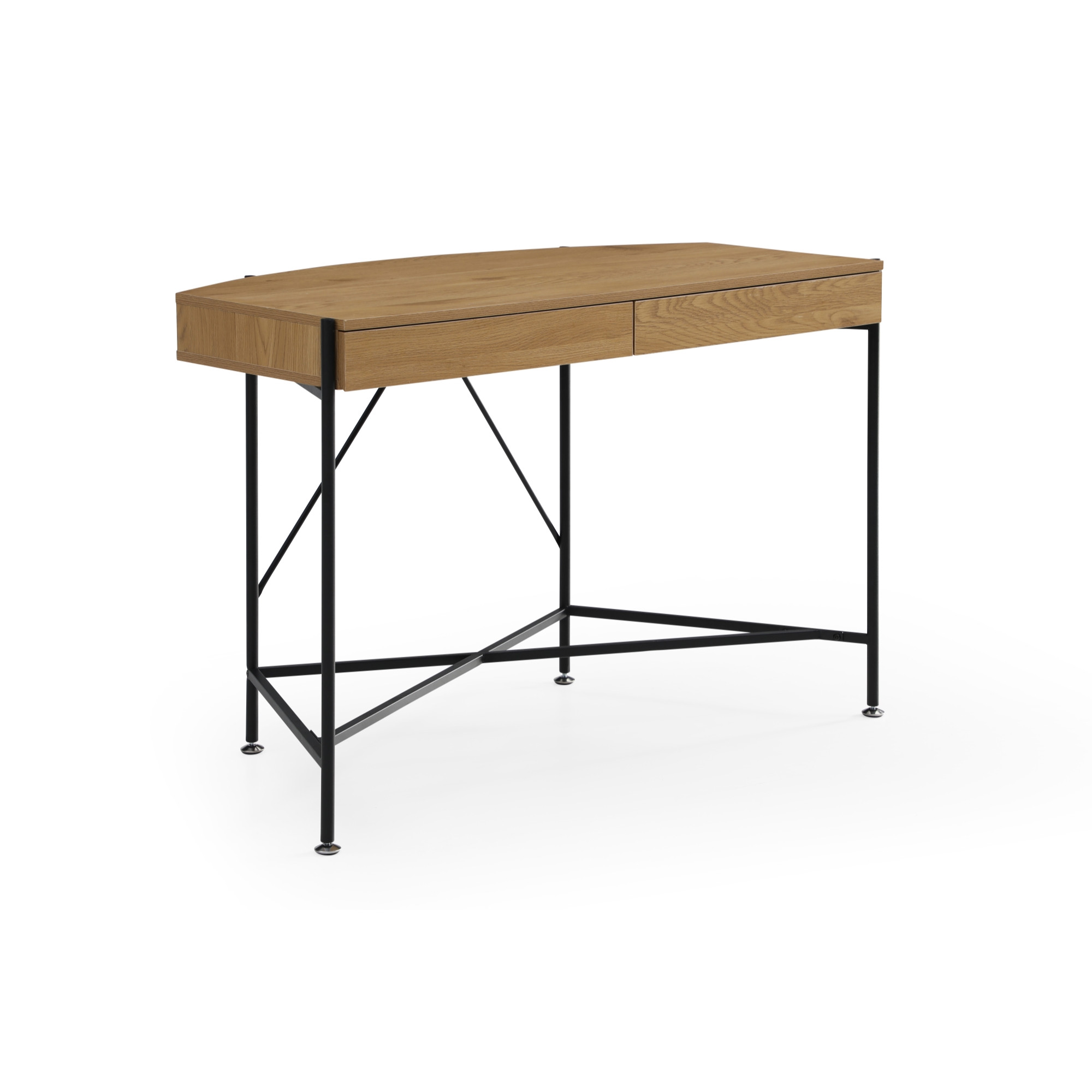 45" Natural and Black Half Circle Writing Desk With Two Drawers-543773-1