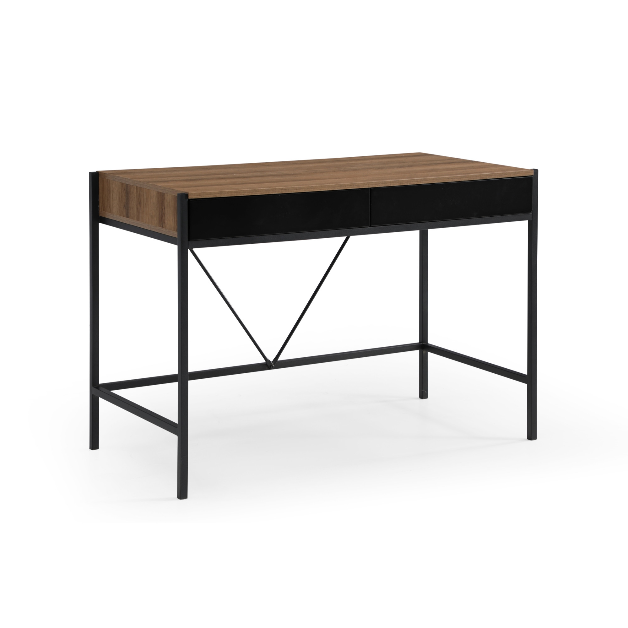 43" Wood Brown and Black Writing Desk With Two Drawers-543784-1
