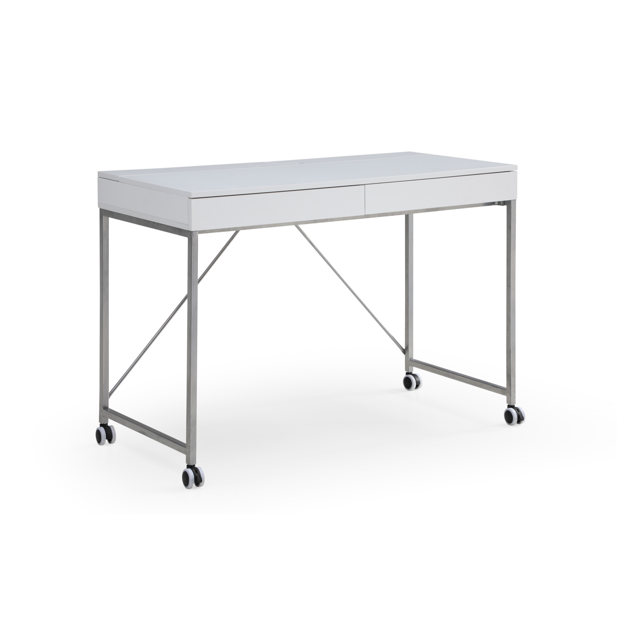 43" White and Silver Writing Desk With Two Drawers-543792-1