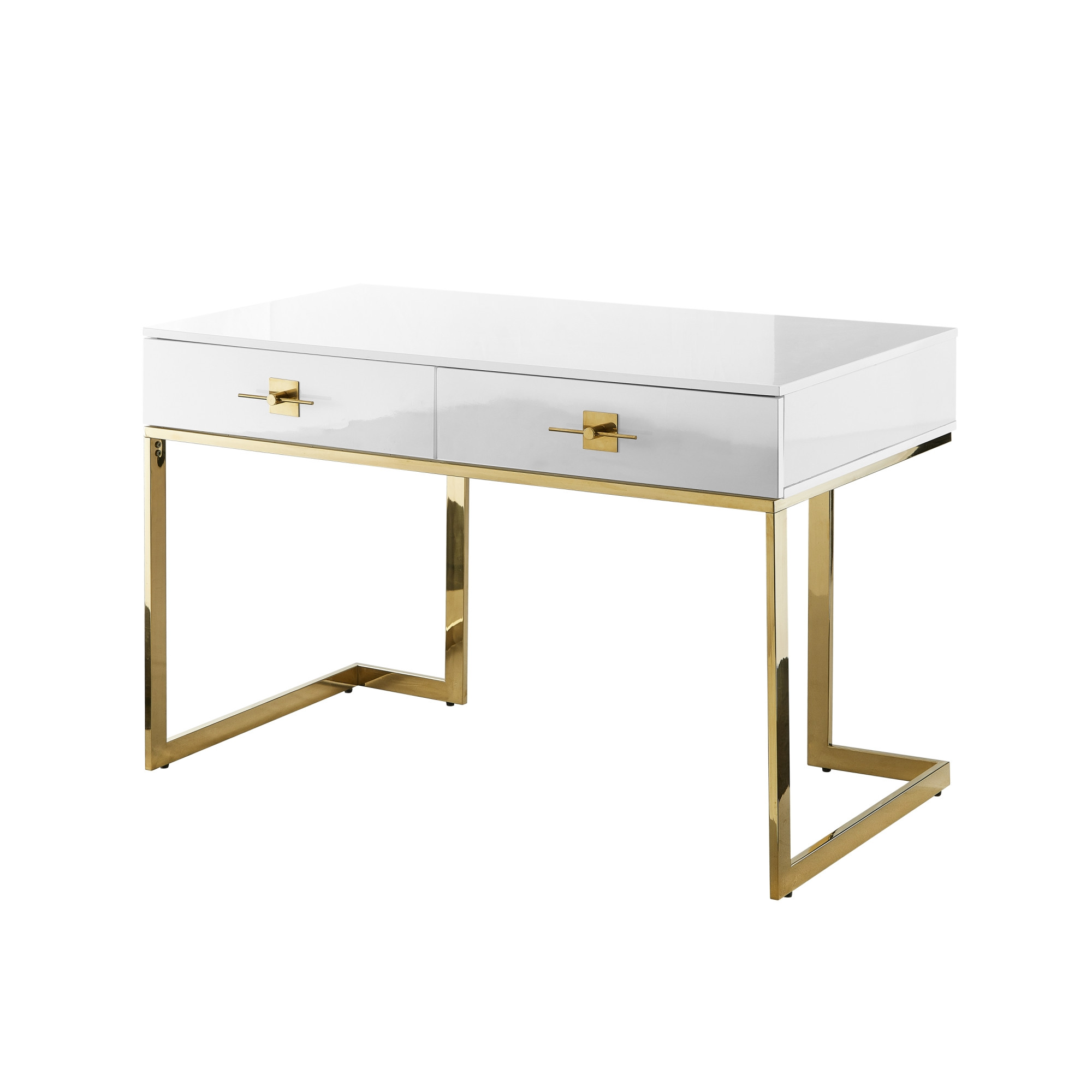 47" White and Gold Writing Desk With Two Drawers-543798-1