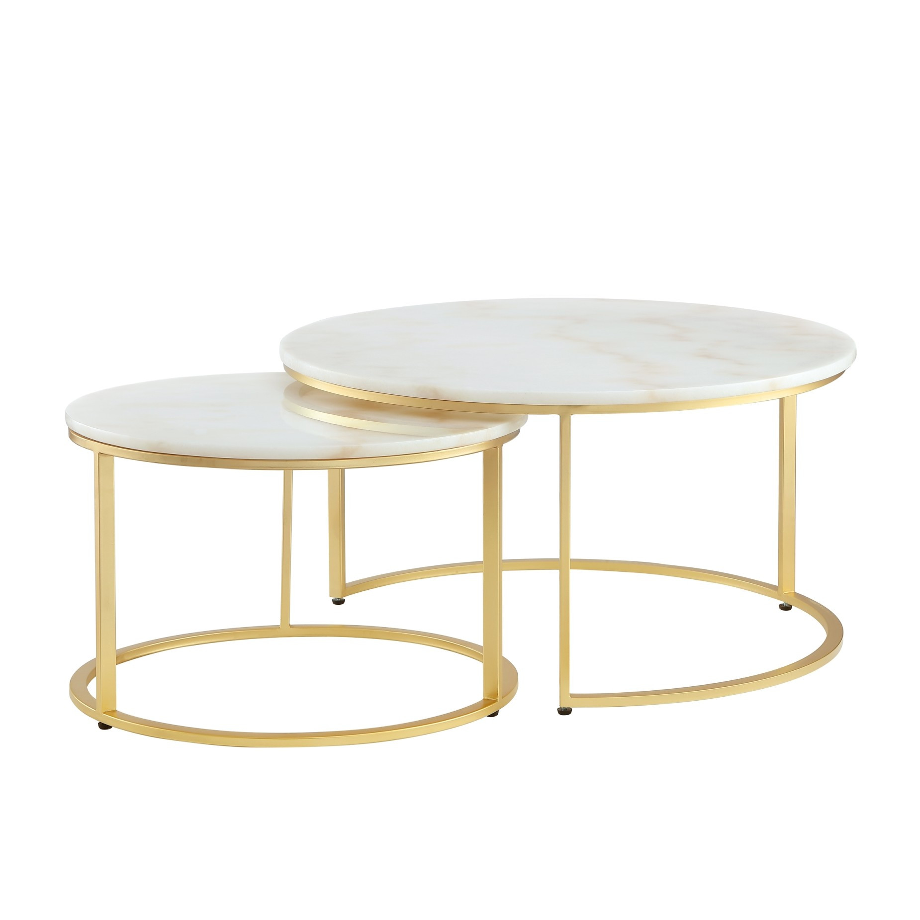 Set of Two 31" White And Gold Genuine Marble And Iron Round Nested Coffee Tables-543849-1