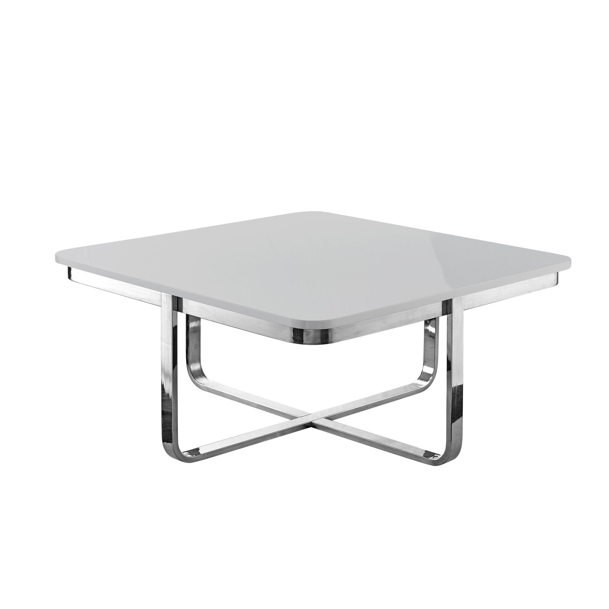 35" Light Gray And Silver Metallic Stainless Steel Square Coffee Table-543859-1